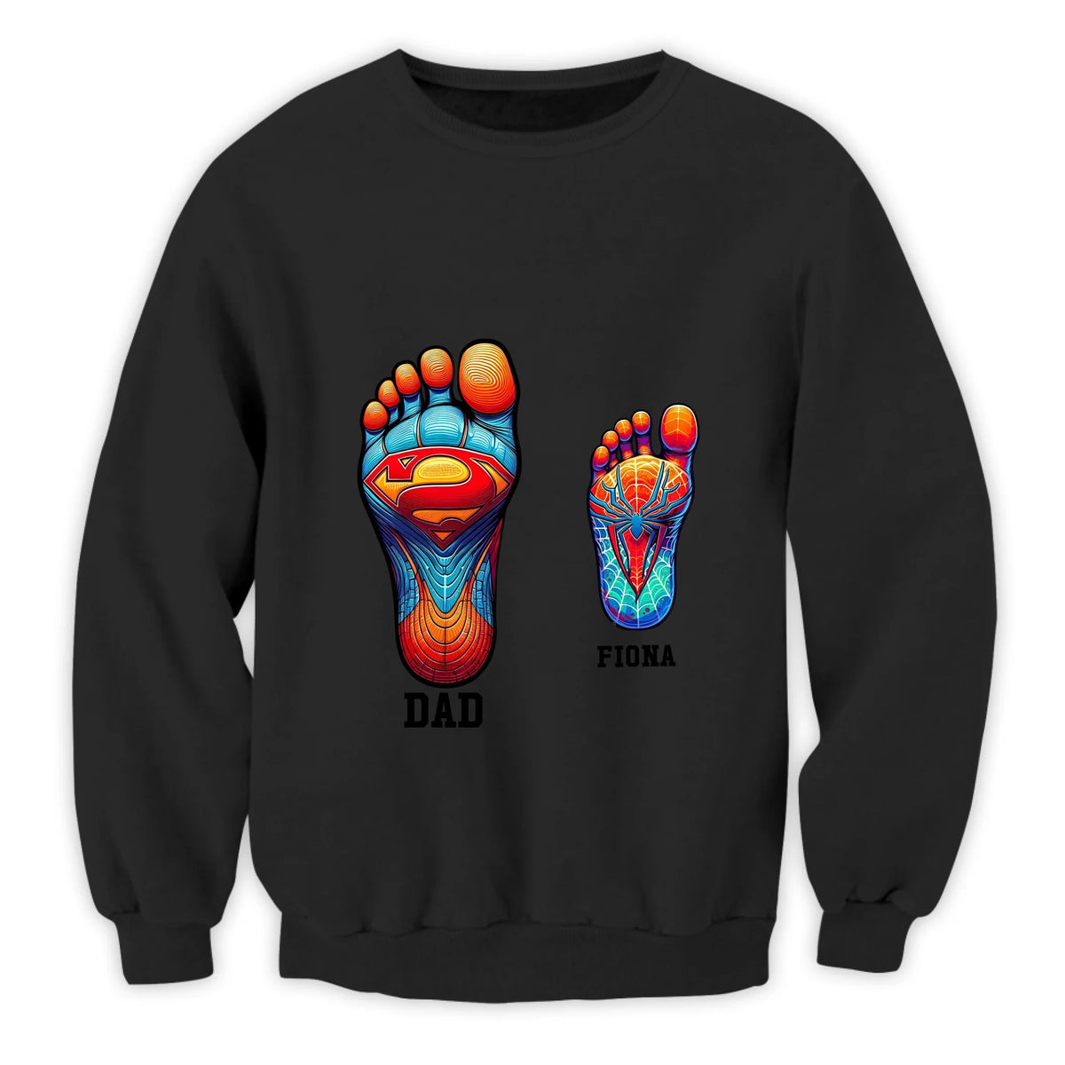 Superhero Father and Kid Footprints - Personalized T-Shirt, Gift for Dad/Husband, Father's Day Gift