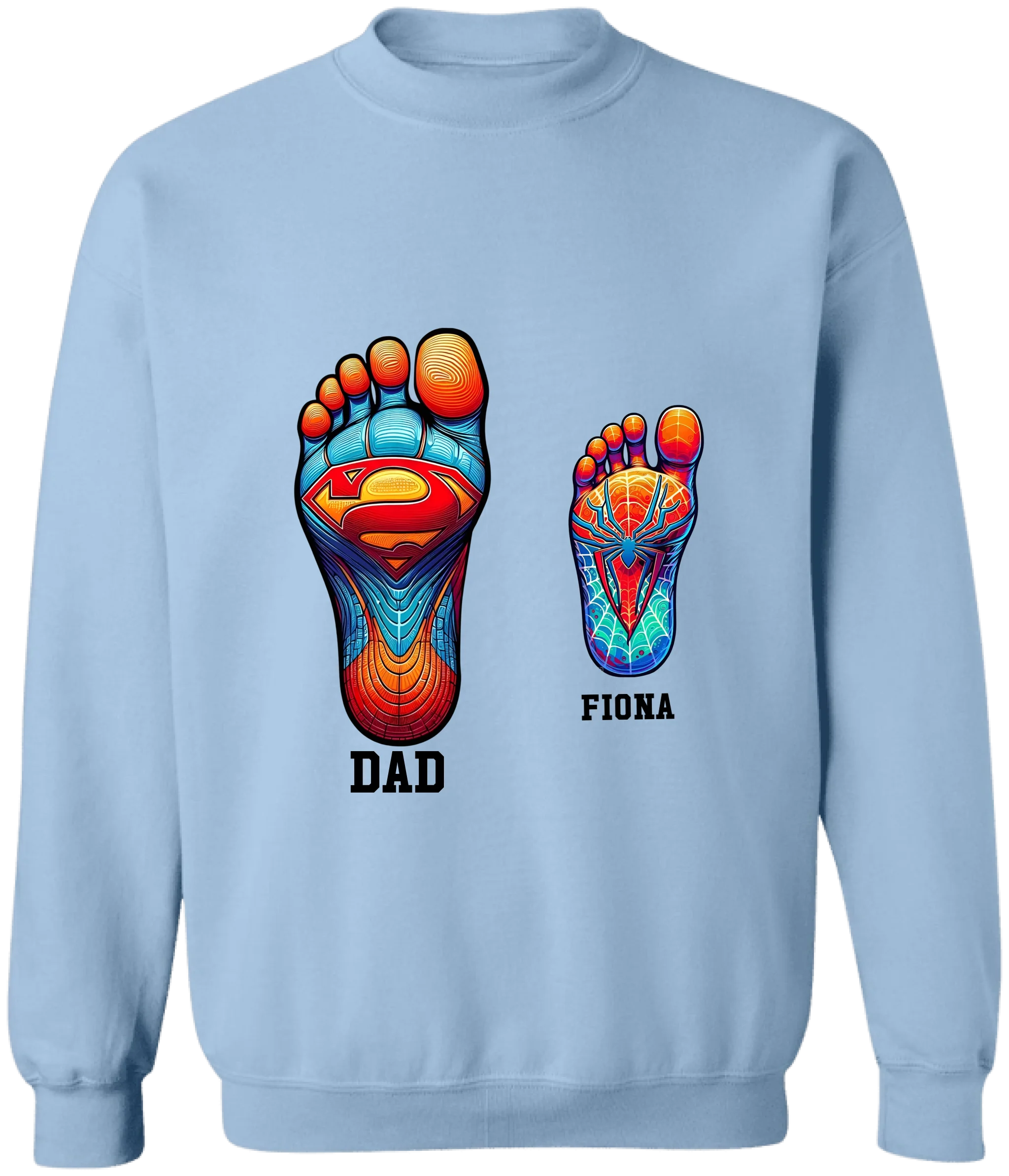 Superhero Father and Kid Footprints - Personalized T-Shirt, Gift for Dad/Husband, Father's Day Gift
