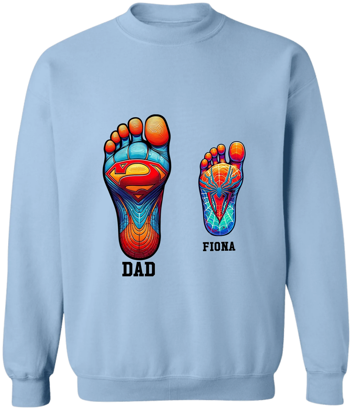 Superhero Father and Kid Footprints - Personalized T-Shirt, Gift for Dad/Husband, Father's Day Gift