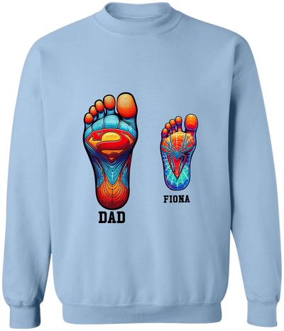 Superhero Father and Kid Footprints - Personalized T-Shirt, Gift for Dad/Husband, Father's Day Gift