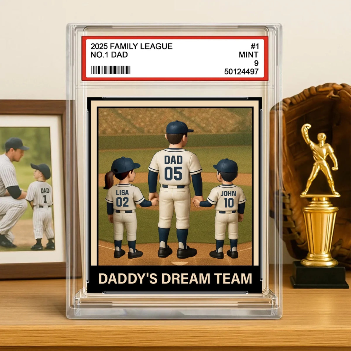 Daddy's Dream Team Baseball No. 1 Dad Grandpa Man & Kids - Personalized Acrylic Plaque, Gift For Dad, Baseball Dad Gift