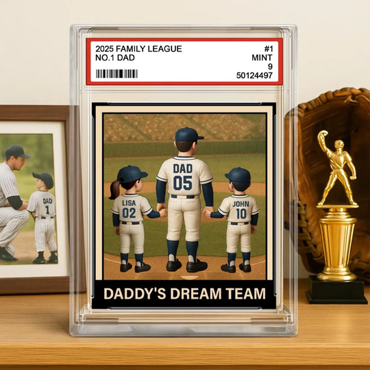 Daddy's Dream Team Baseball No. 1 Dad Grandpa Man & Kids - Personalized Acrylic Plaque, Gift For Dad, Baseball Dad Gift