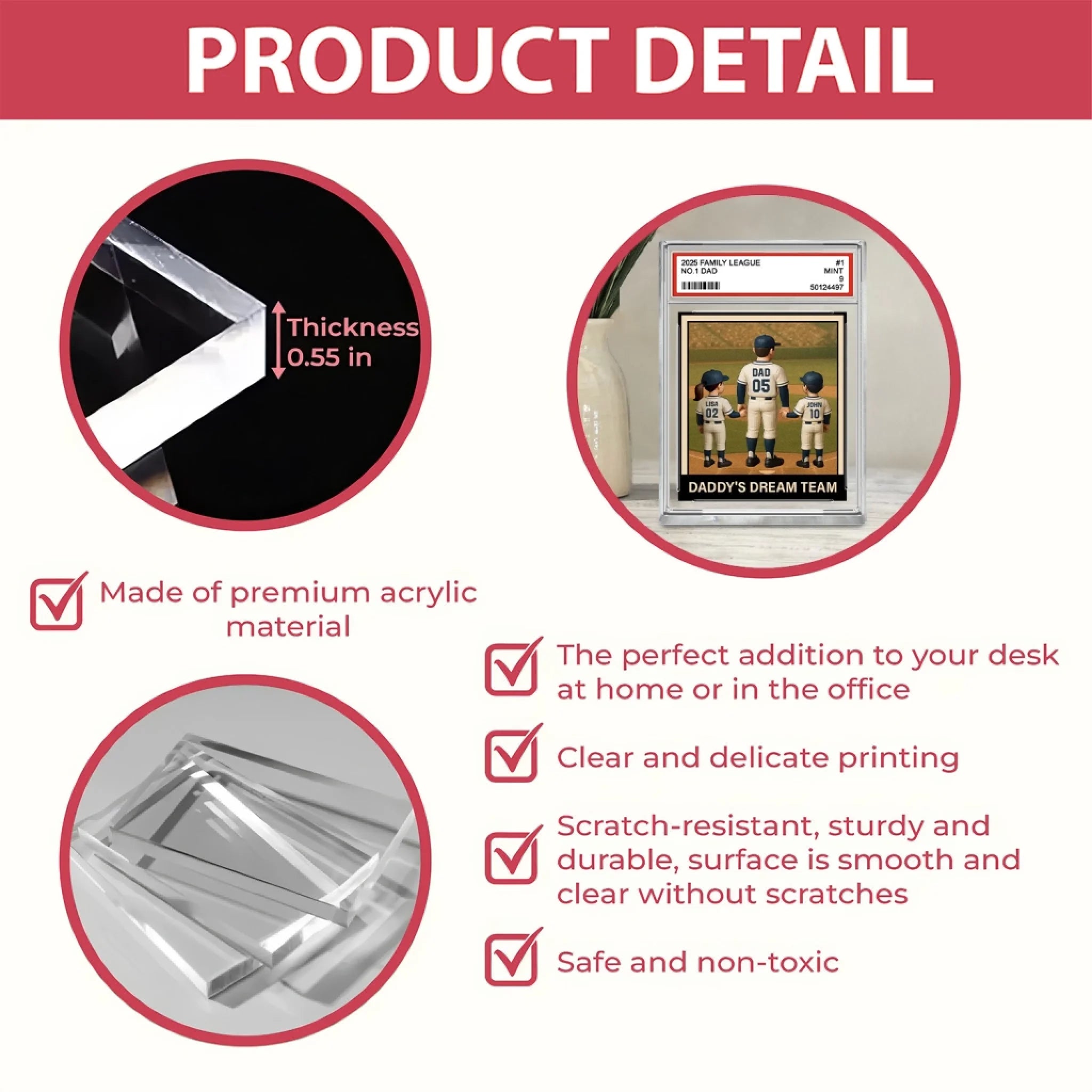 Daddy's Dream Team Baseball No. 1 Dad Grandpa Man & Kids mk 7