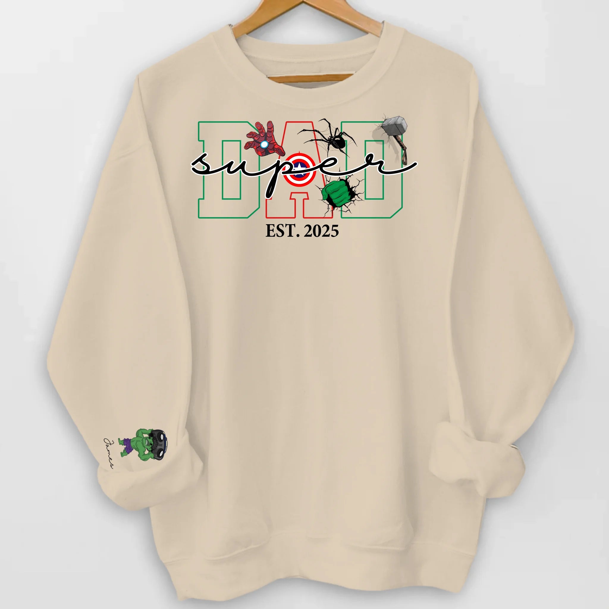 Super Dad - Personalized Sleeve Print Sweatshirt, Custom Superhero Gift for Dad/Husband, Father's Day Gift