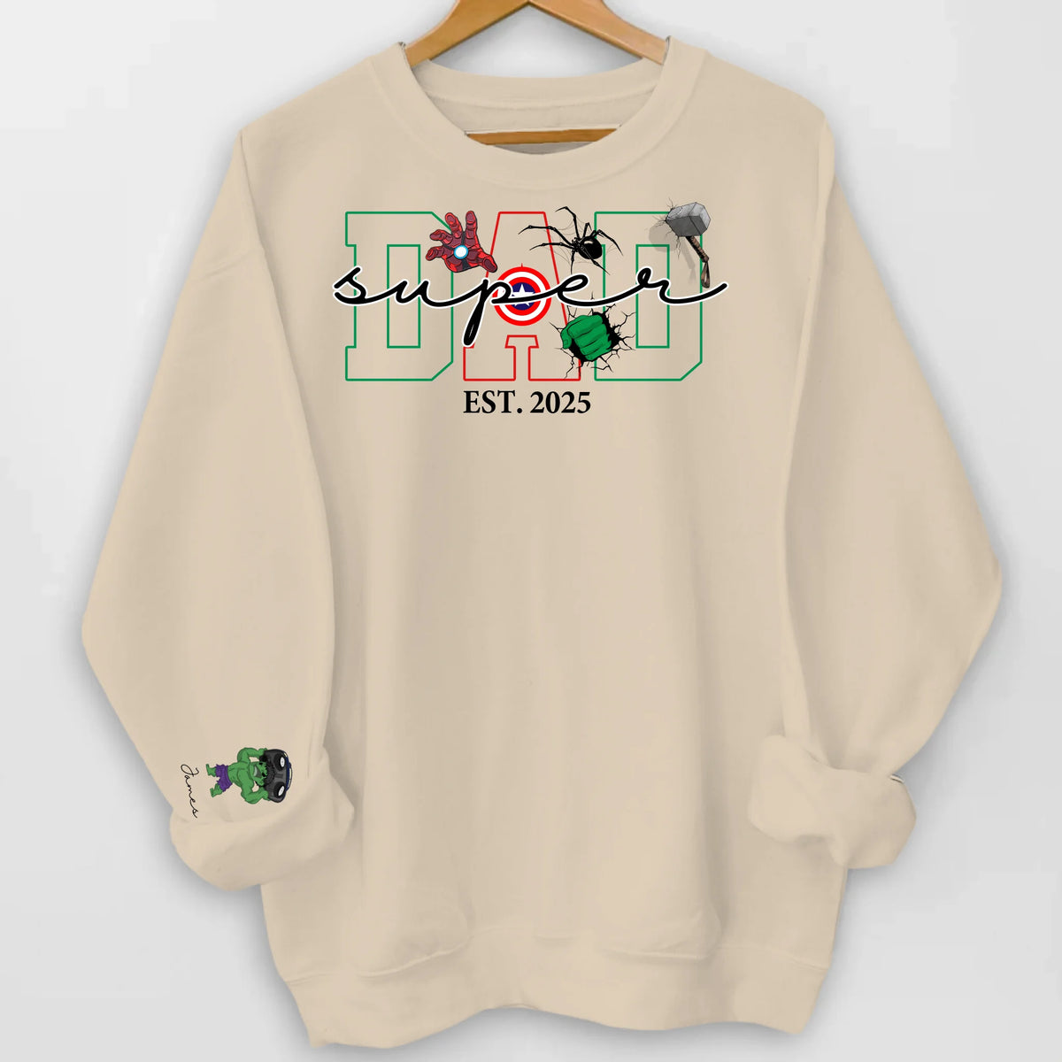 Super Dad - Personalized Sleeve Print Sweatshirt, Custom Superhero Gift for Dad/Husband, Father's Day Gift