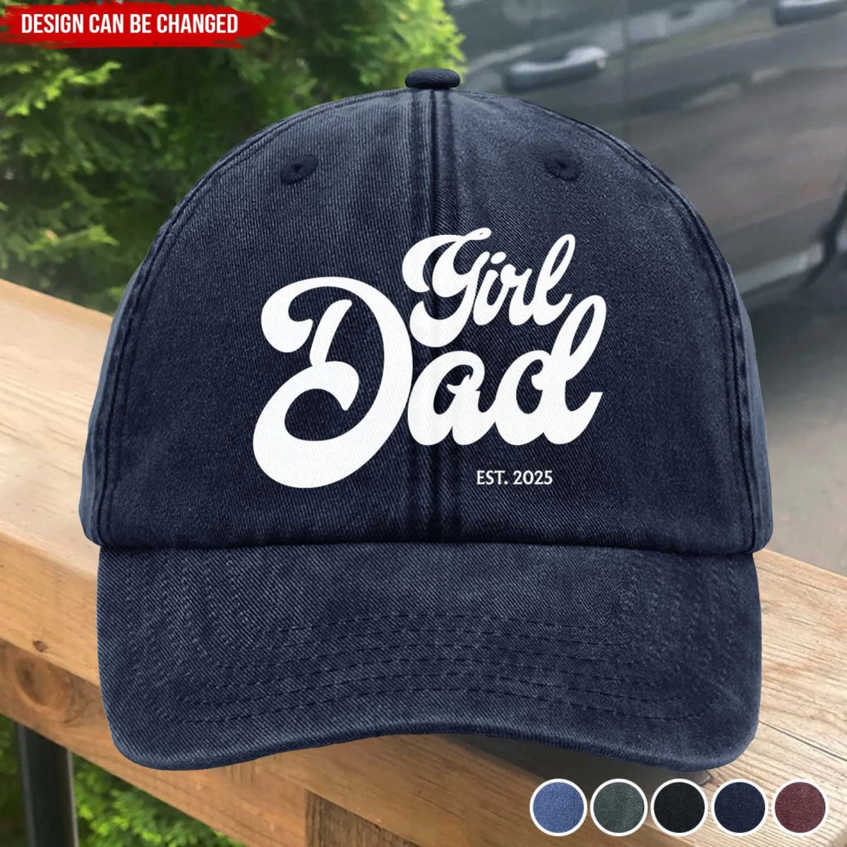 Girl Dad Of The Year - Personalized Vintage Washed Denim Baseball Cap, Gift For Dad, Custom Photo Portrait