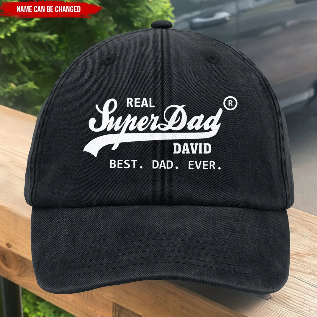 Real Super Dad, Best Dad Ever - Personalized Vintage Washed Denim Baseball Cap, Gift For Dad