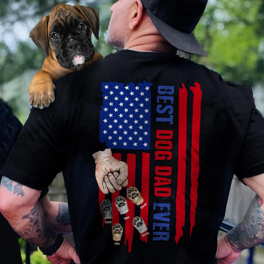 Best Dog Dad Ever Flag Style - Personalized T-Shirt, Gift For Dog Lovers