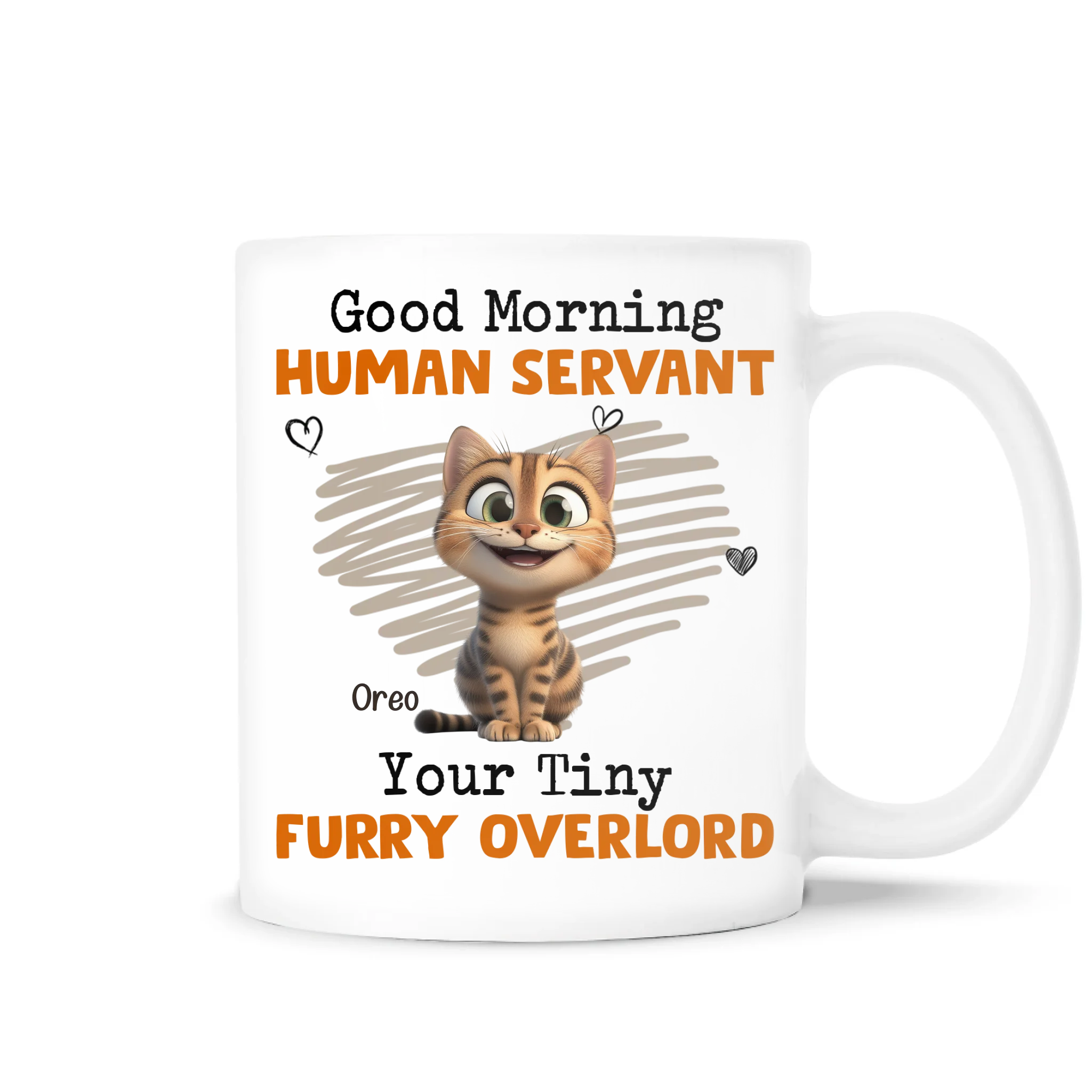 Cat Cartoon, Good Morning Human Servant Your Tiny Furry Overlord - Personalized Mug, Gift For Cat Lover