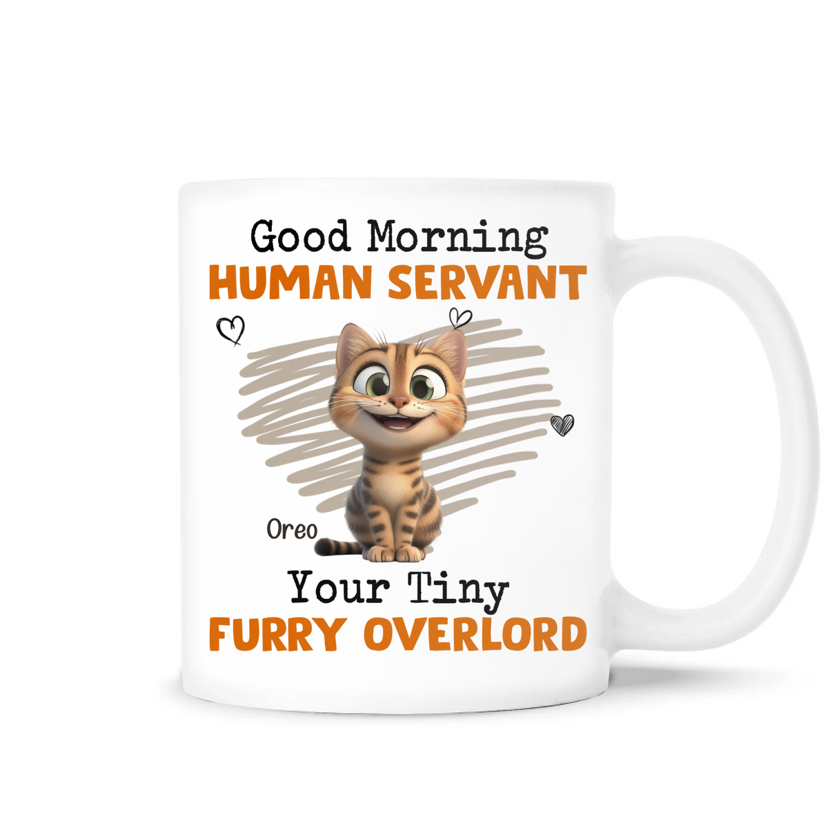 Cat Cartoon, Good Morning Human Servant Your Tiny Furry Overlord - Personalized Mug, Gift For Cat Lover