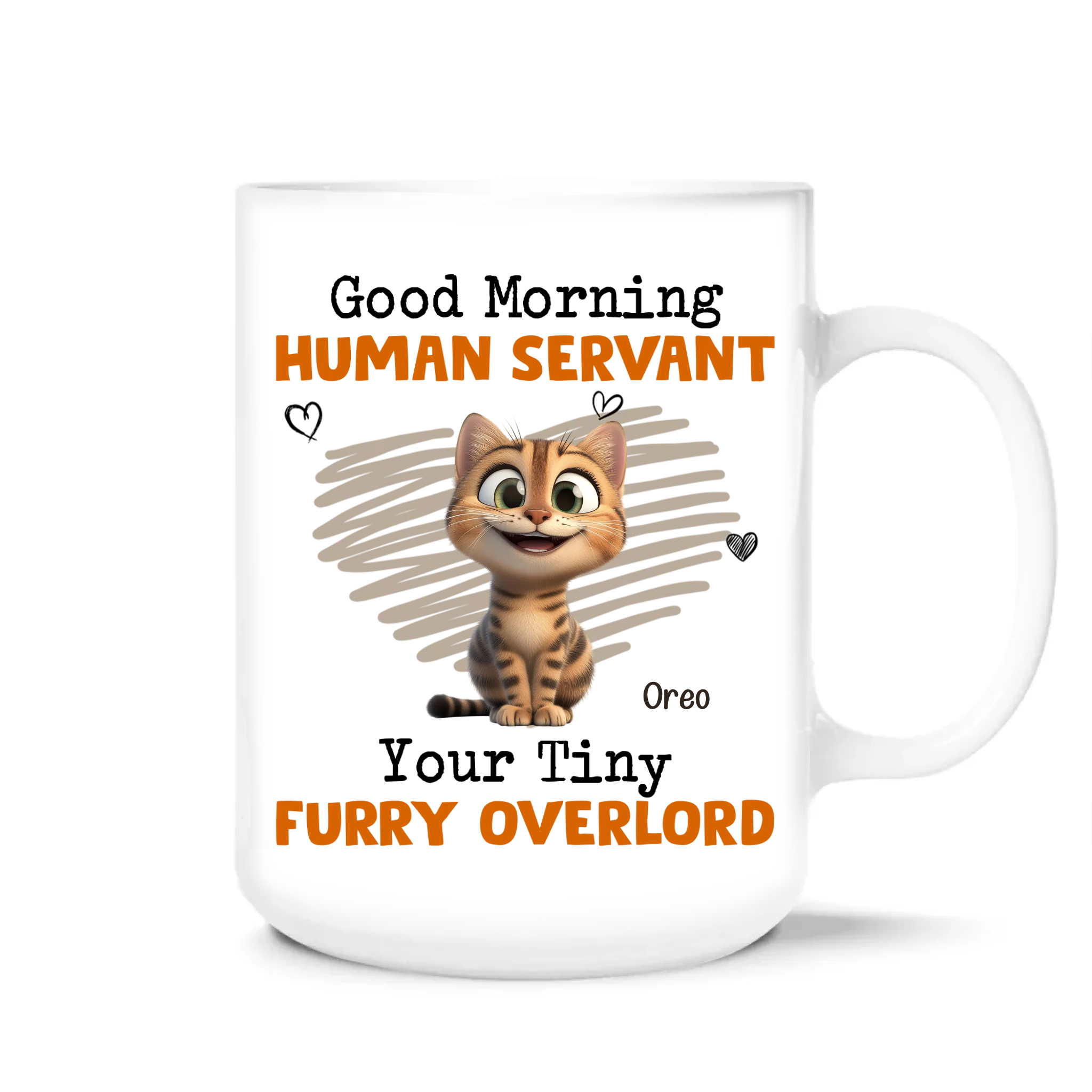 Cat Cartoon, Good Morning Human Servant Your Tiny Furry Overlord - Personalized Mug, Gift For Cat Lover