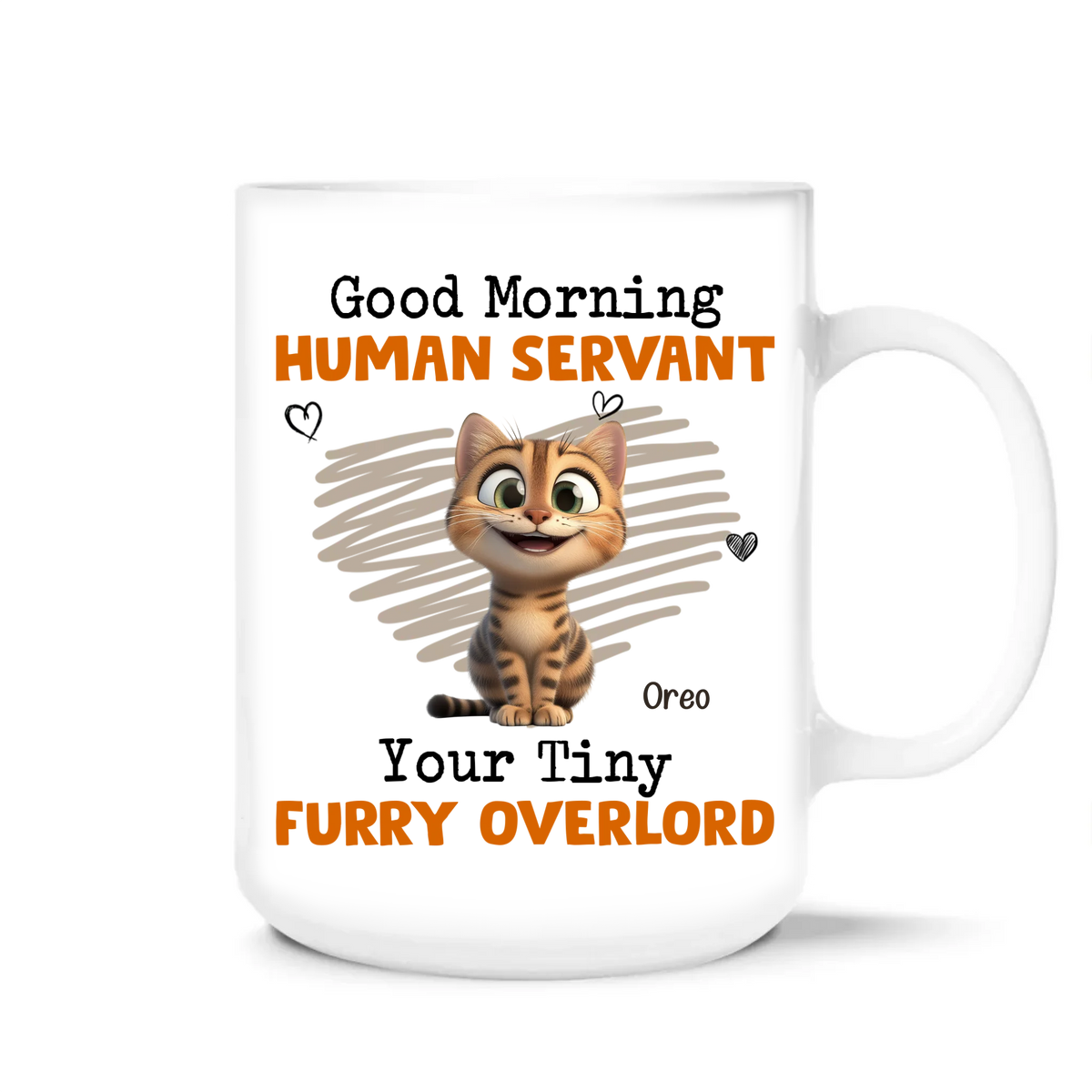 Cat Cartoon, Good Morning Human Servant Your Tiny Furry Overlord - Personalized Mug, Gift For Cat Lover