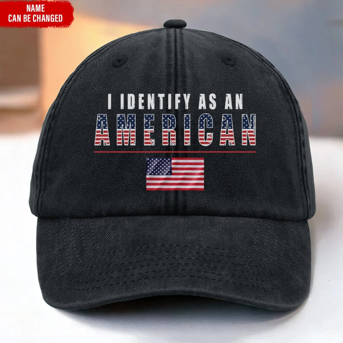 I Identify As An American - Personalized Vintage Washed Denim Baseball Cap
