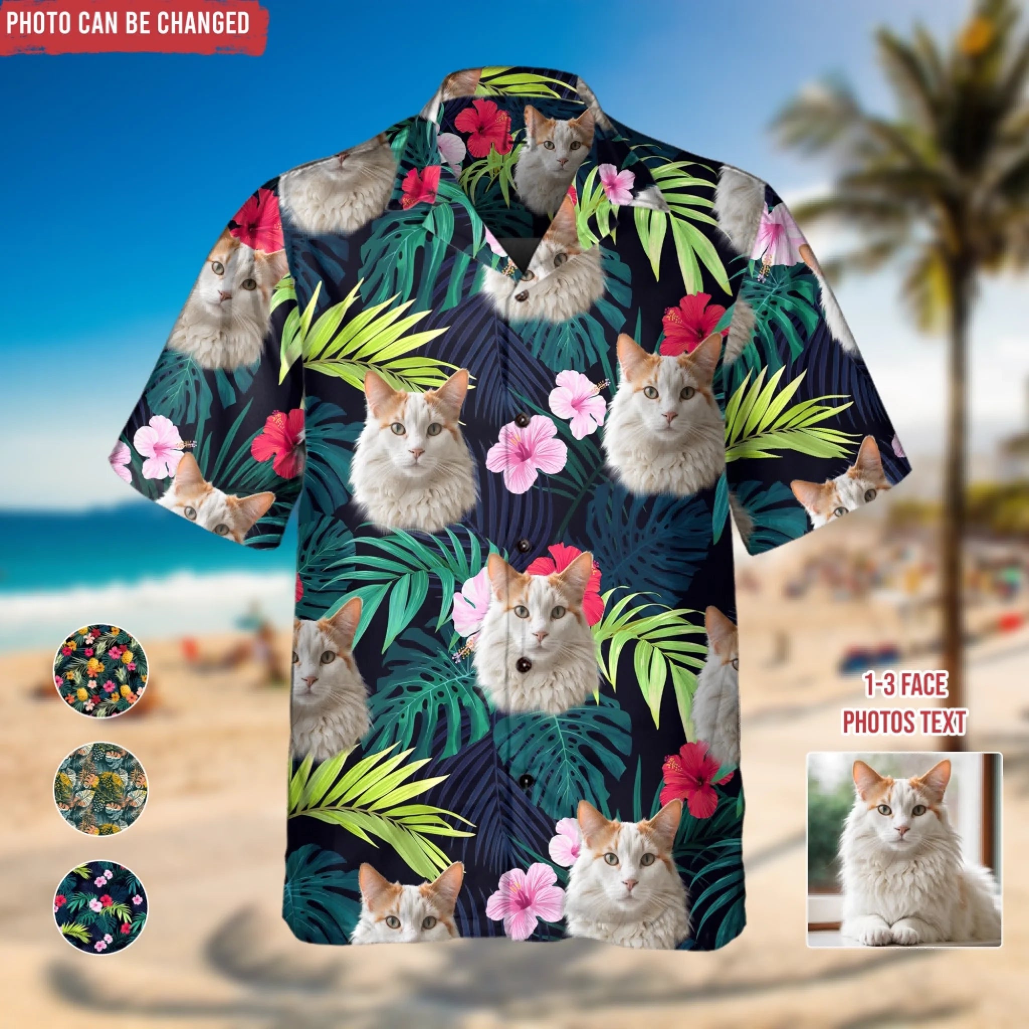 Custom Dog Cat Face Holiday Tropical Pattern - Personalized Hawaiian Shirt, Funny Summer Shirt For Pet Lover