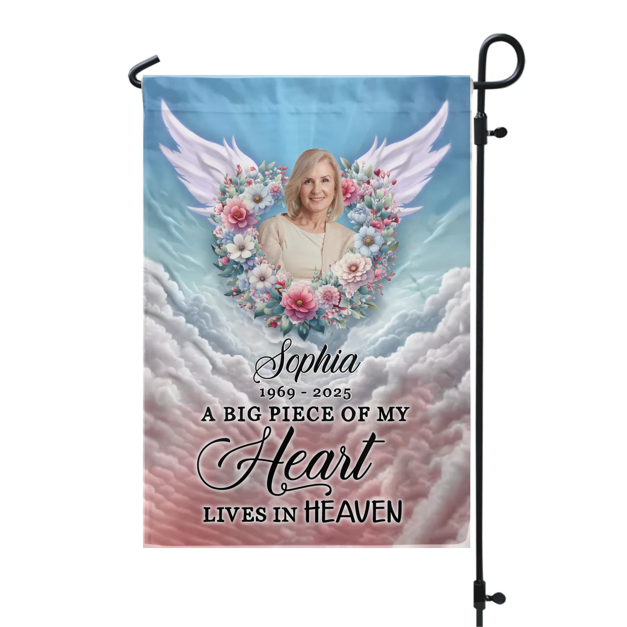 Custom Photo A Big Piece Of My Heart Lives In Heaven - Personalized Garden Flag, Loss Of Loved One