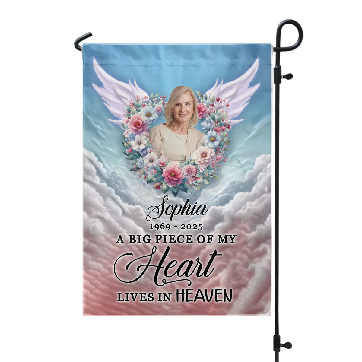 Custom Photo A Big Piece Of My Heart Lives In Heaven - Personalized Garden Flag, Loss Of Loved One