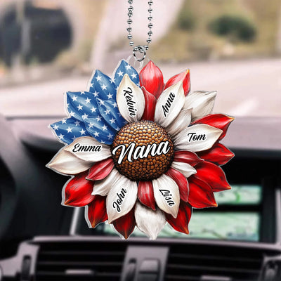 Sunflower 4th Of July - Personalized Acrylic Car Hanger, Gift For Mom