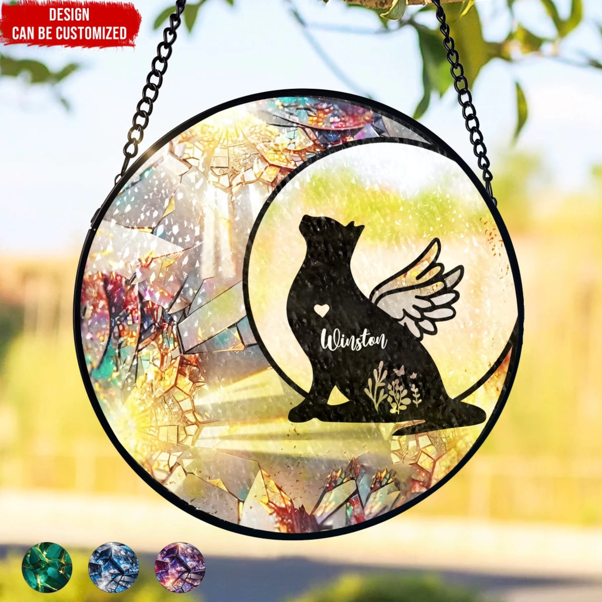 Cat with Wings - Personalized Window Hanging Glass, Cat Loss Gift, Pet Memorial Suncatcher