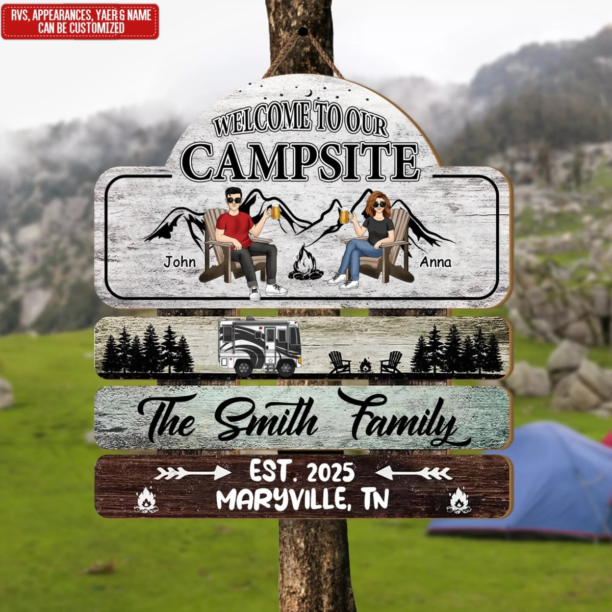 Campsite Gift, Welcome To Our Campsite - Personalized Wooden Sign, Camping Gift