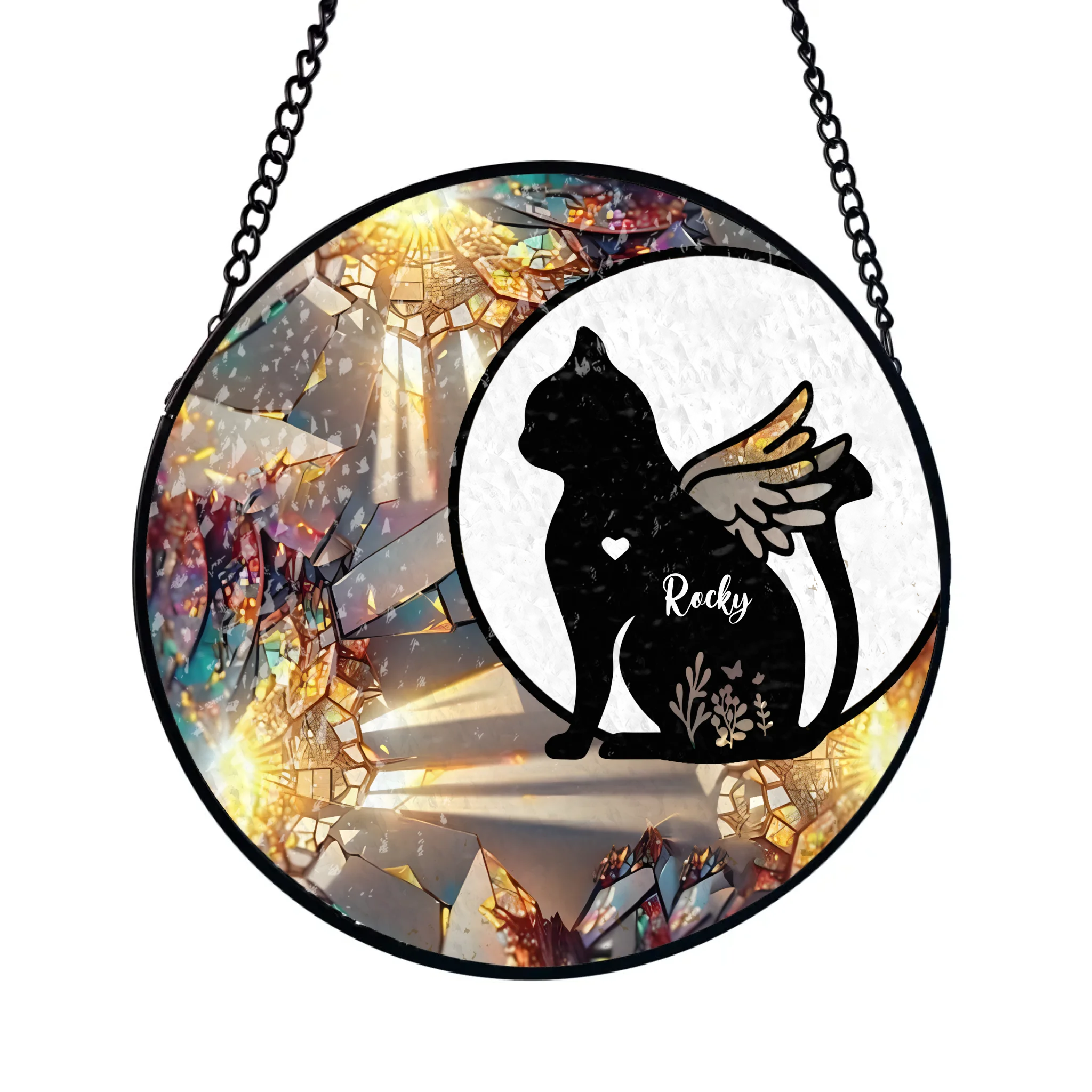 Cat with Wings - Personalized Window Hanging Glass, Cat Loss Gift, Pet Memorial Suncatcher
