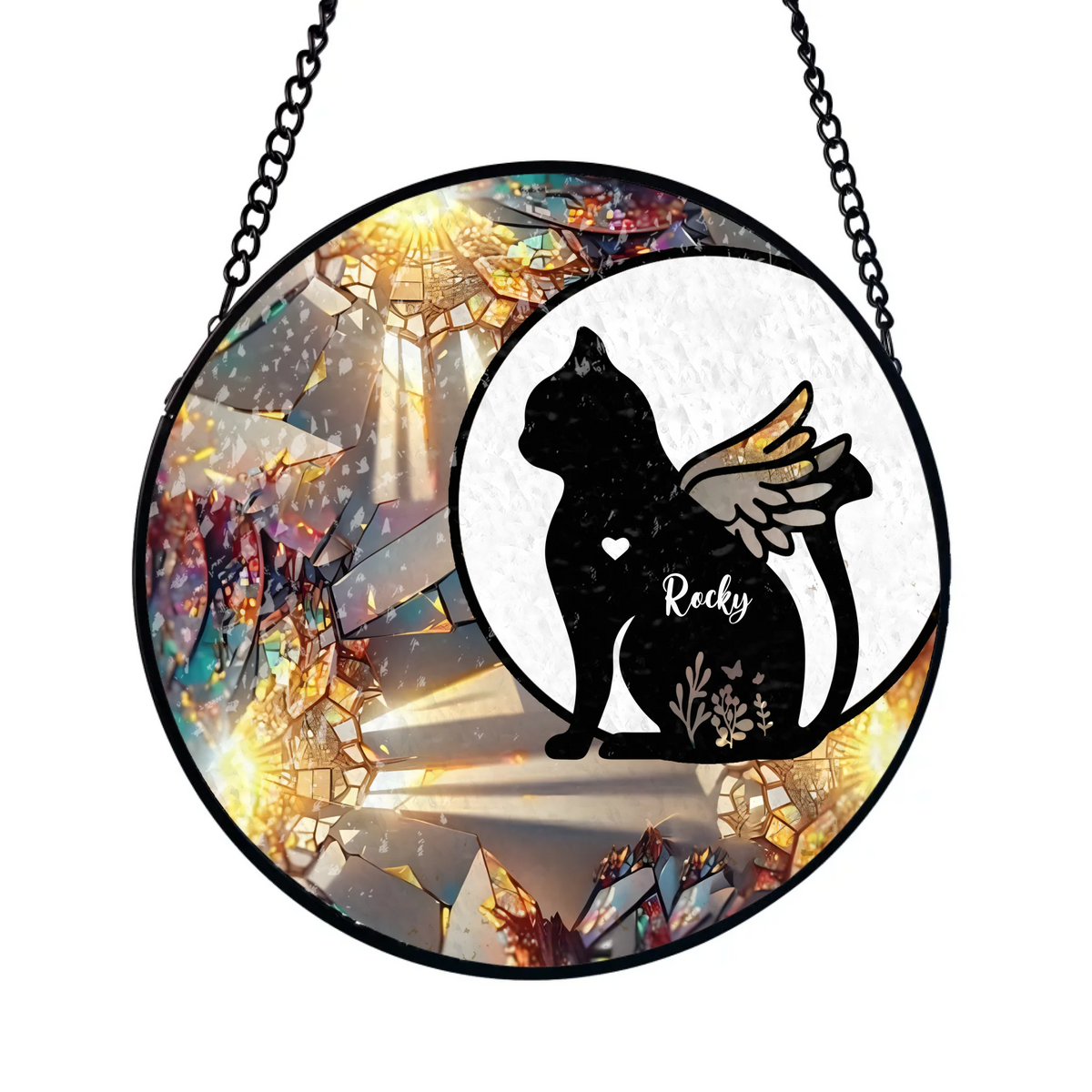 Cat with Wings - Personalized Window Hanging Glass, Cat Loss Gift, Pet Memorial Suncatcher