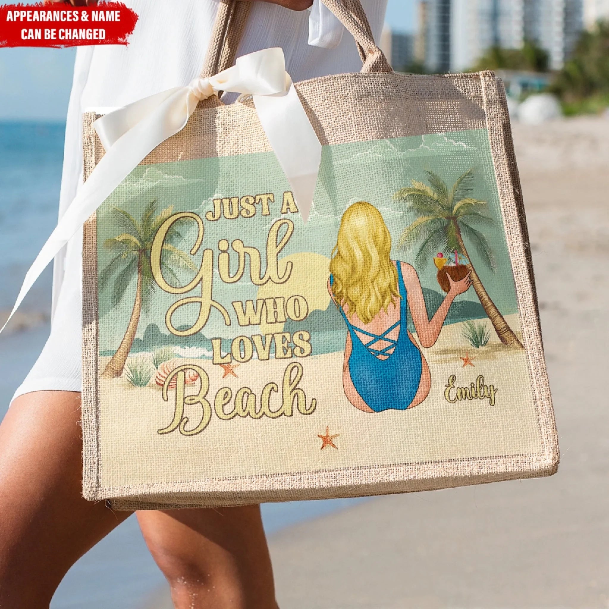 Just A Girl Who Loves Beach - Personalized Jute Tote Bag, Summer Beach Gift