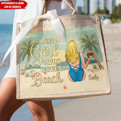 Just A Girl Who Loves Beach - Personalized Jute Tote Bag, Summer Beach Gift