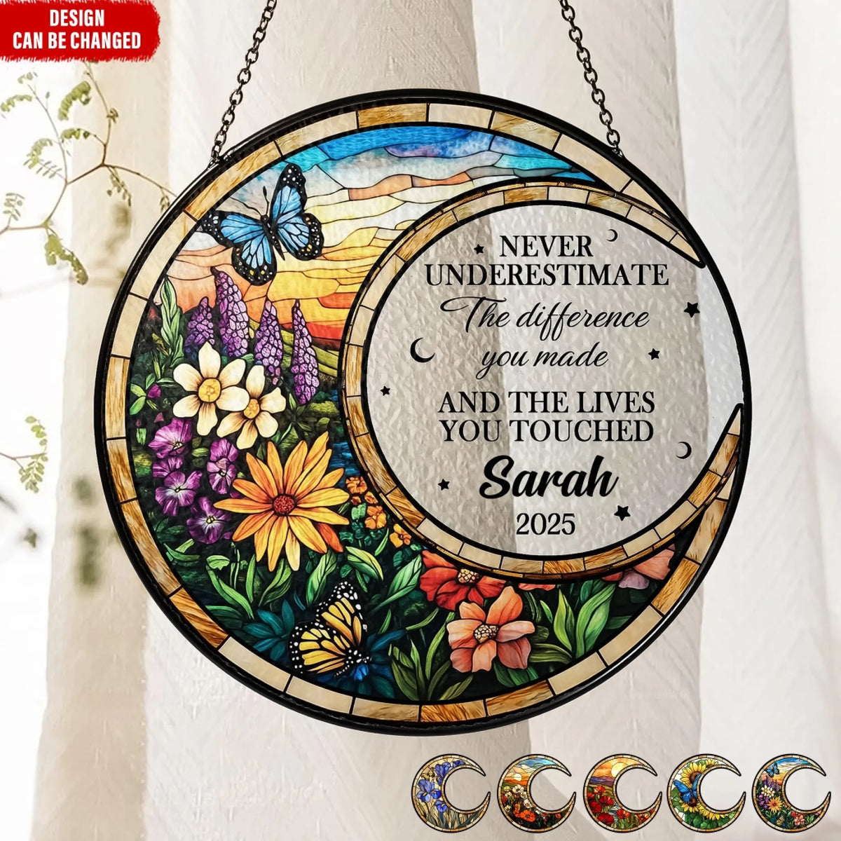 Never Underestimate The Difference You Made - Personalized Window Stained Glass, Suncatcher Retirement Gift, Coworker Gifts