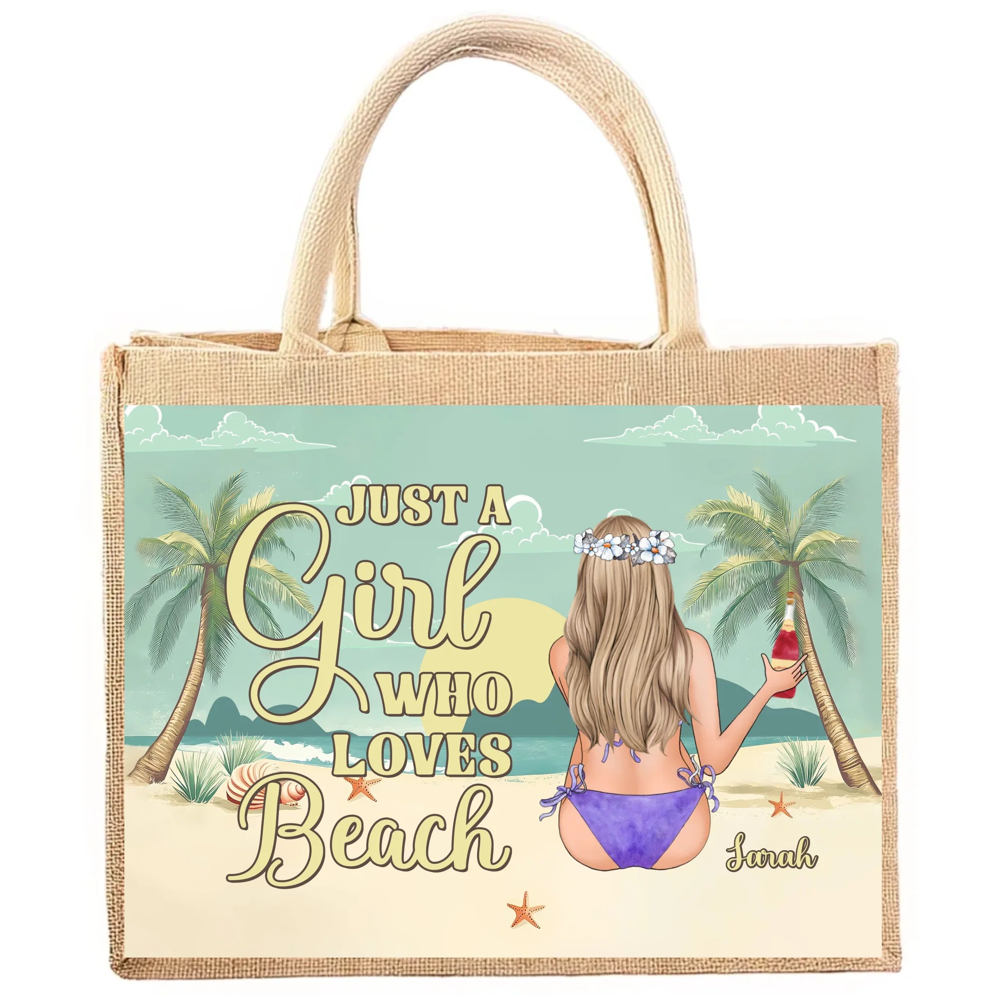 Just A Girl Who Loves Beach - Personalized Jute Tote Bag, Summer Beach Gift