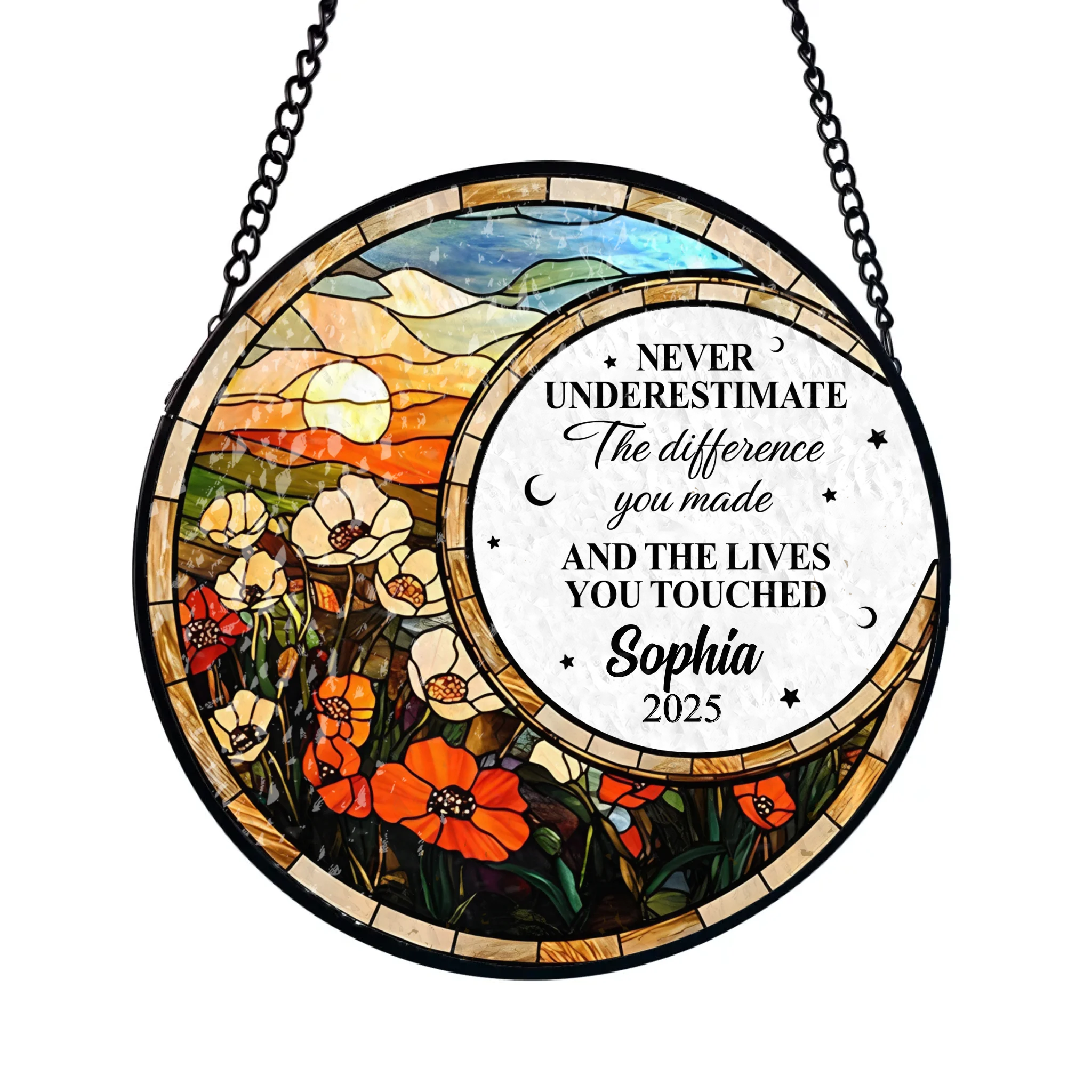 Never Underestimate The Difference You Made - Personalized Window Stained Glass, Suncatcher Retirement Gift, Coworker Gifts