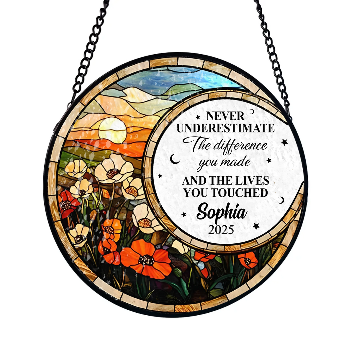 Never Underestimate The Difference You Made - Personalized Window Stained Glass, Suncatcher Retirement Gift, Coworker Gifts