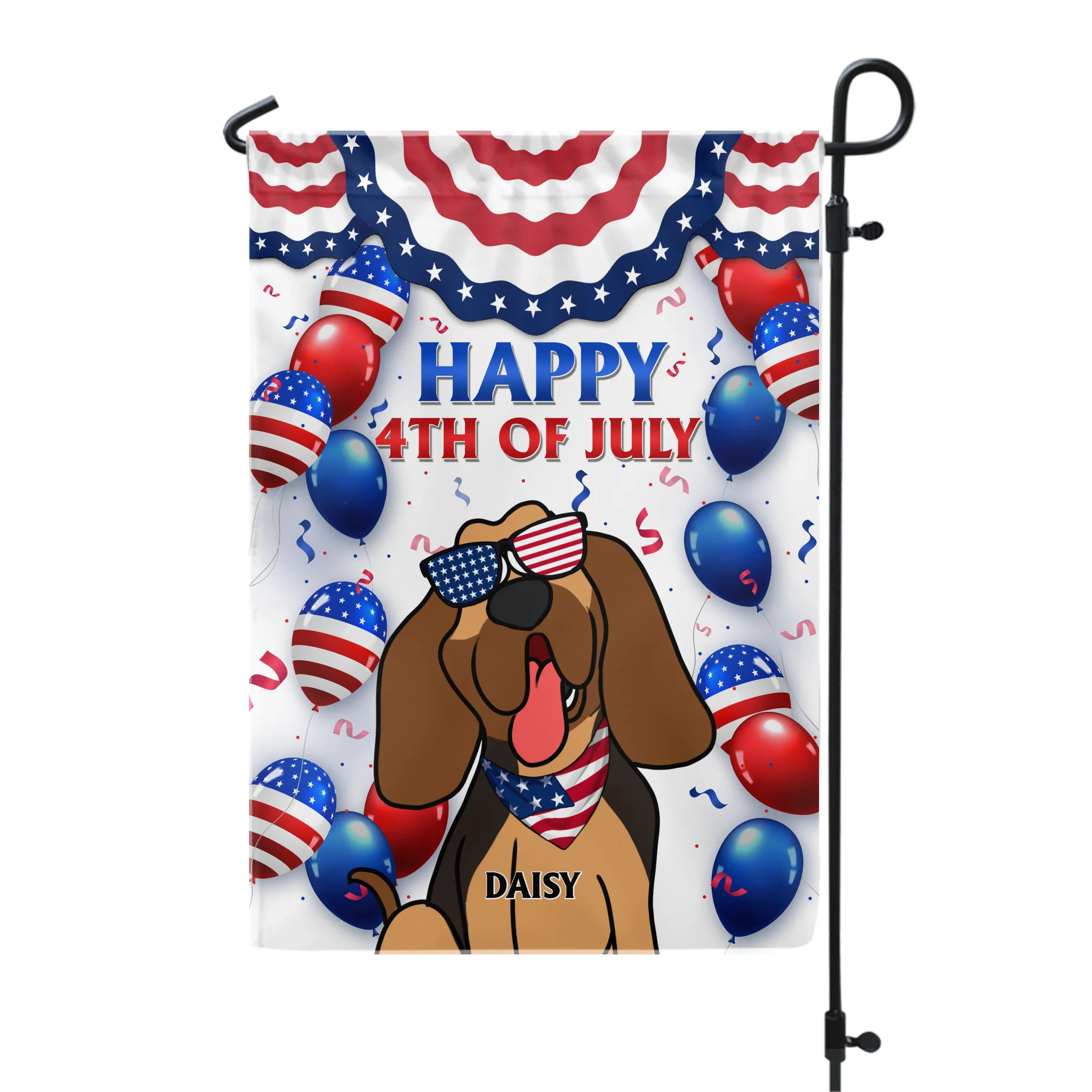 Happy Four Of July - Personalized Garden Flag, Gift For Dog Lover