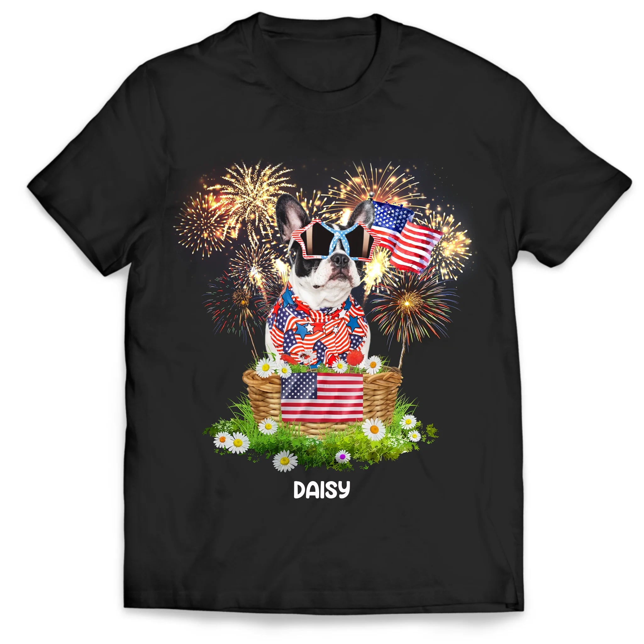 Cute Pet In A Basket 4th Of July - Personalized T-Shirt, 4th Of July Shirt, Gift For Pet