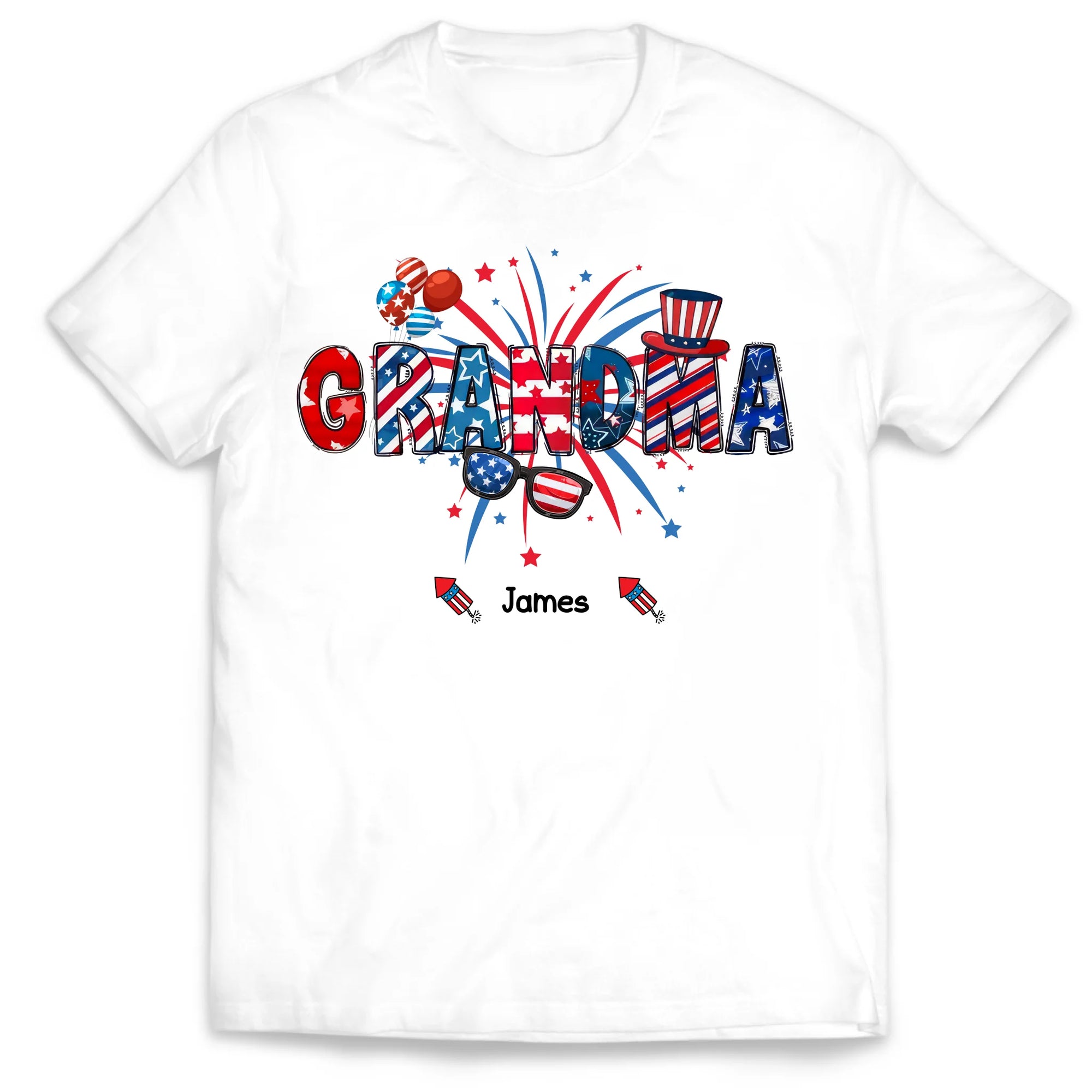 Grandma Patriotic 4th of July - Personalized T-Shirt, Gift for Grandma/Mom/Wife, Independence Day Shirt