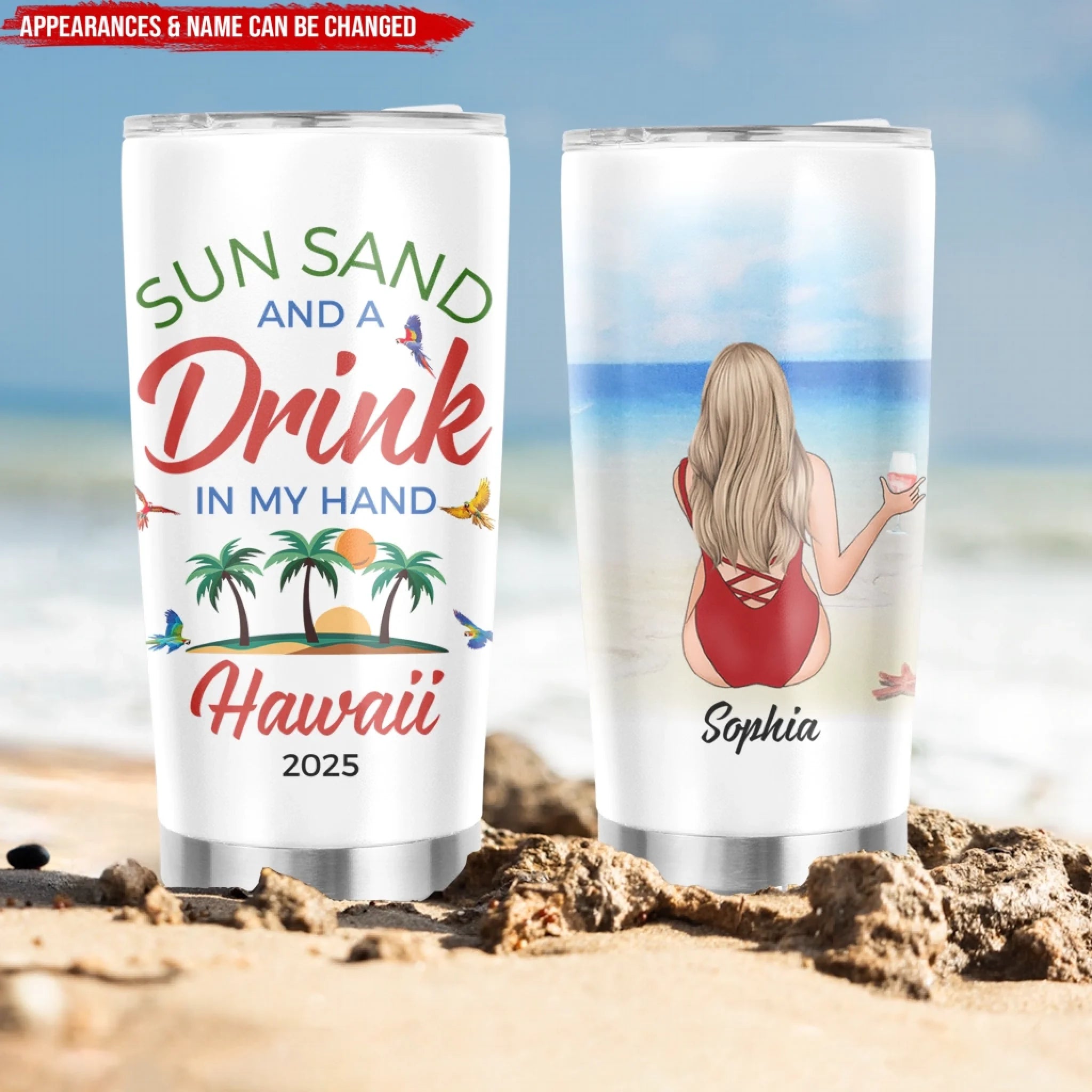 Sun Sand And A Drink In My Hand - Personalized Tumbler, Summer Gift, Vacation Gift