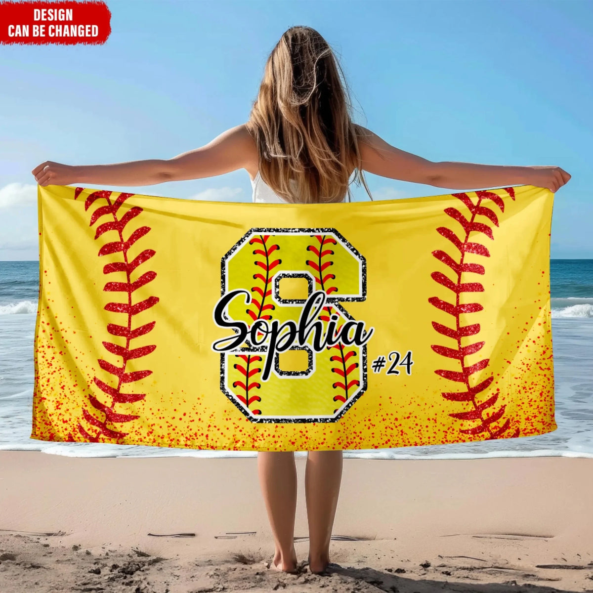 Softball Team Custom Name And Number - Personalized Beach Towel, Summer Gift for Softball Lover