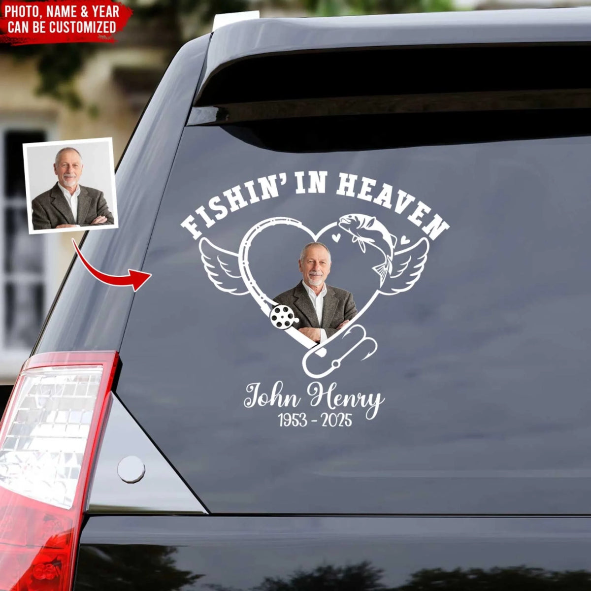 Fishin' In Heaven - Personalized Decal, Gift For Memorial, In Loving Memory Decal