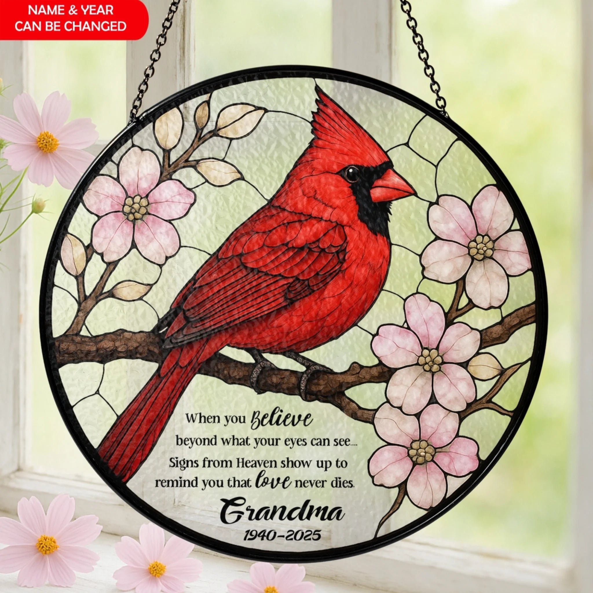 Signs From Heaven Show Up To Remind You That Love Never Dies - Personalized Window Stained Glass, Memorial Gift For Loss Of Loved One