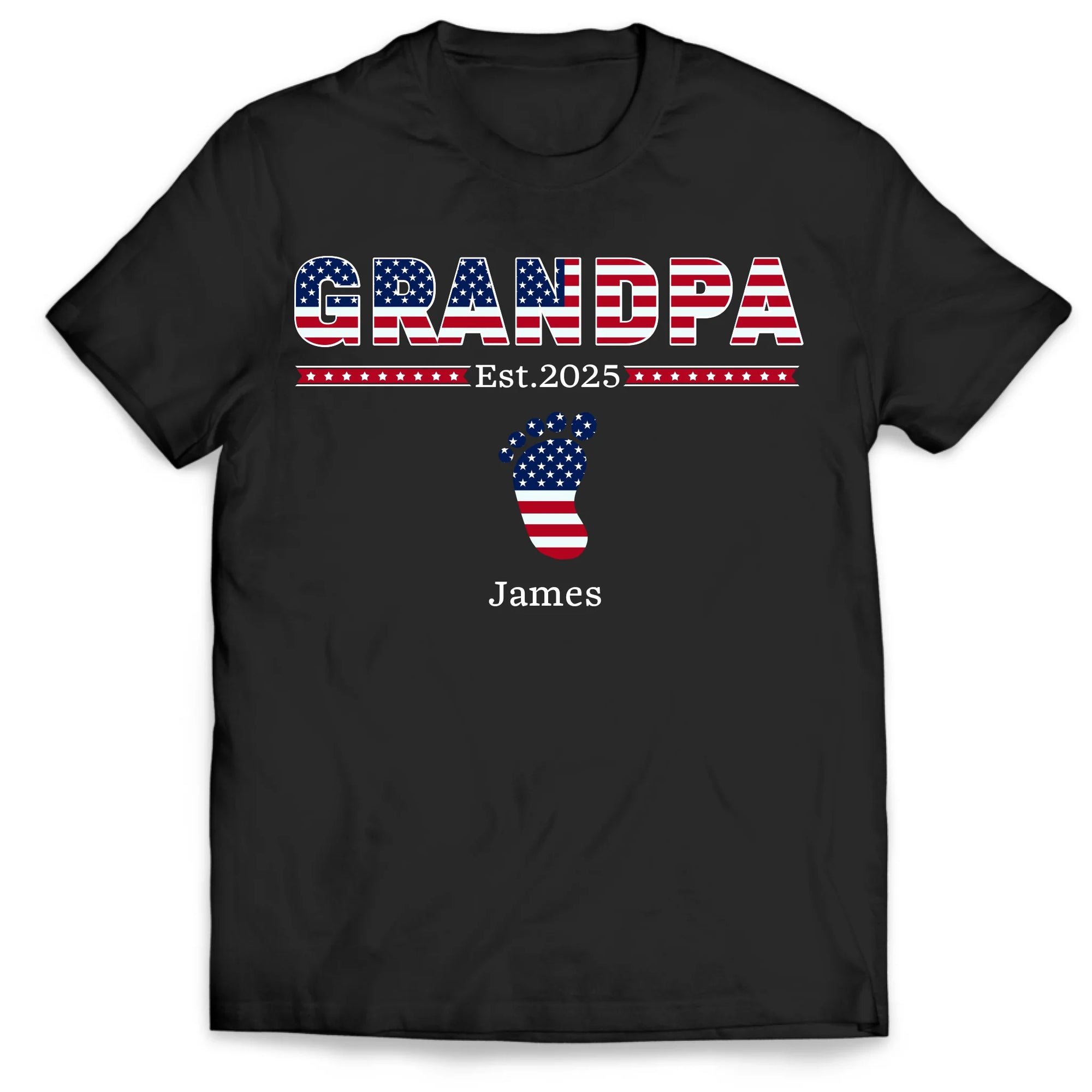 Grandpa with Grandkids US Flag - Personalized T-Shirt, Gift for Dad/Grandpa, Independence Day 4th of July Shirt