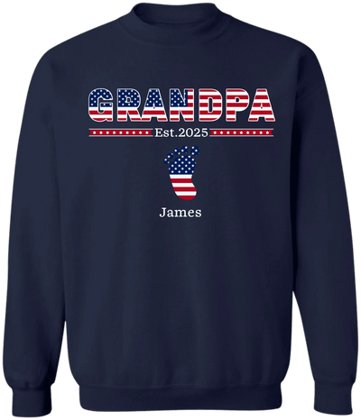 Grandpa with Grandkids US Flag - Personalized T-Shirt, Gift for Dad/Grandpa, Independence Day 4th of July Shirt