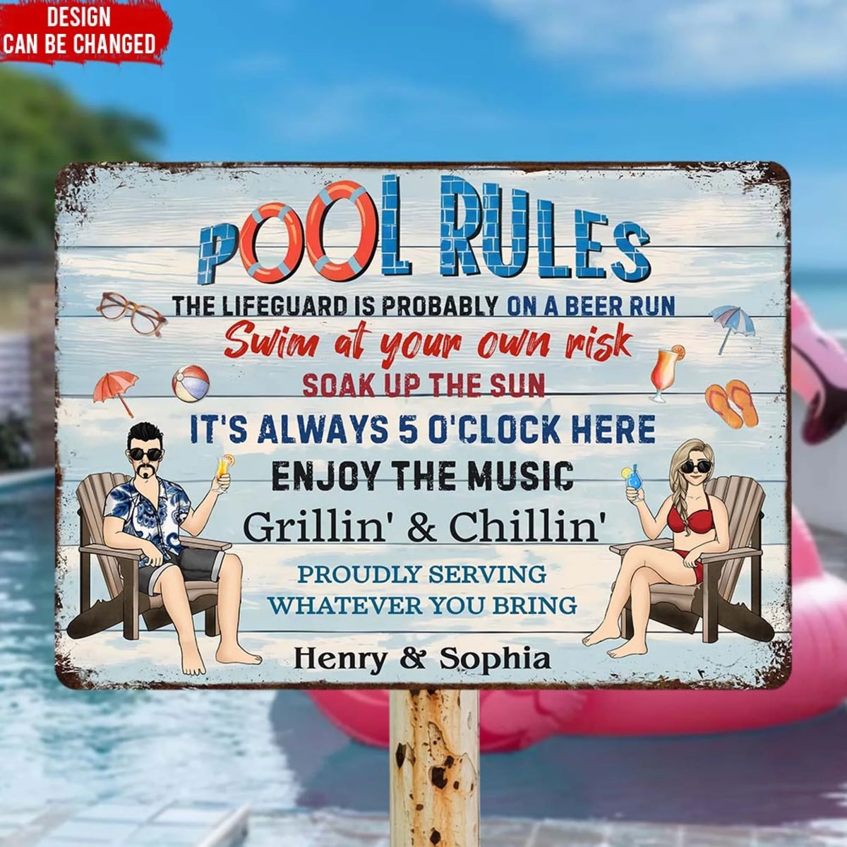 The Lifeguard Is Probably On A Beer Run - Personalized Metal Sign, Summer Pool Backyard Decoration
