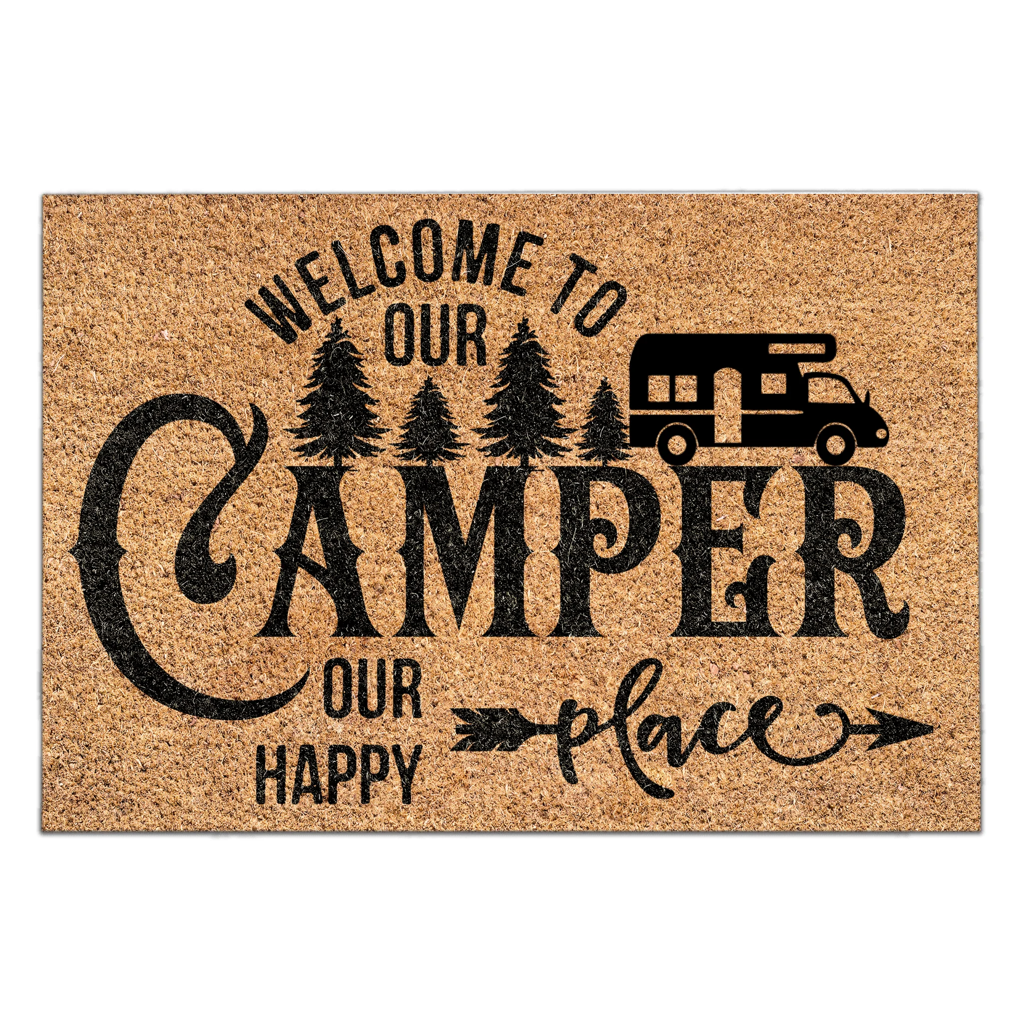 Our Camper Our Happy Place - Personalized Doormat, Camping Gift For Camping Lovers