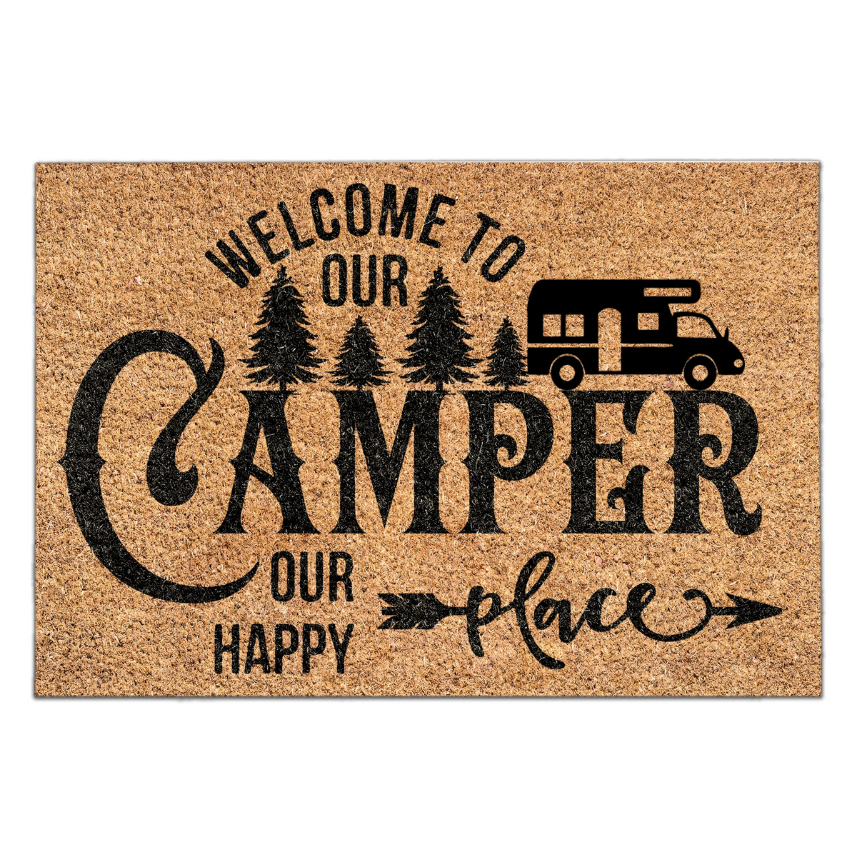 Our Camper Our Happy Place - Personalized Doormat, Camping Gift For Camping Lovers