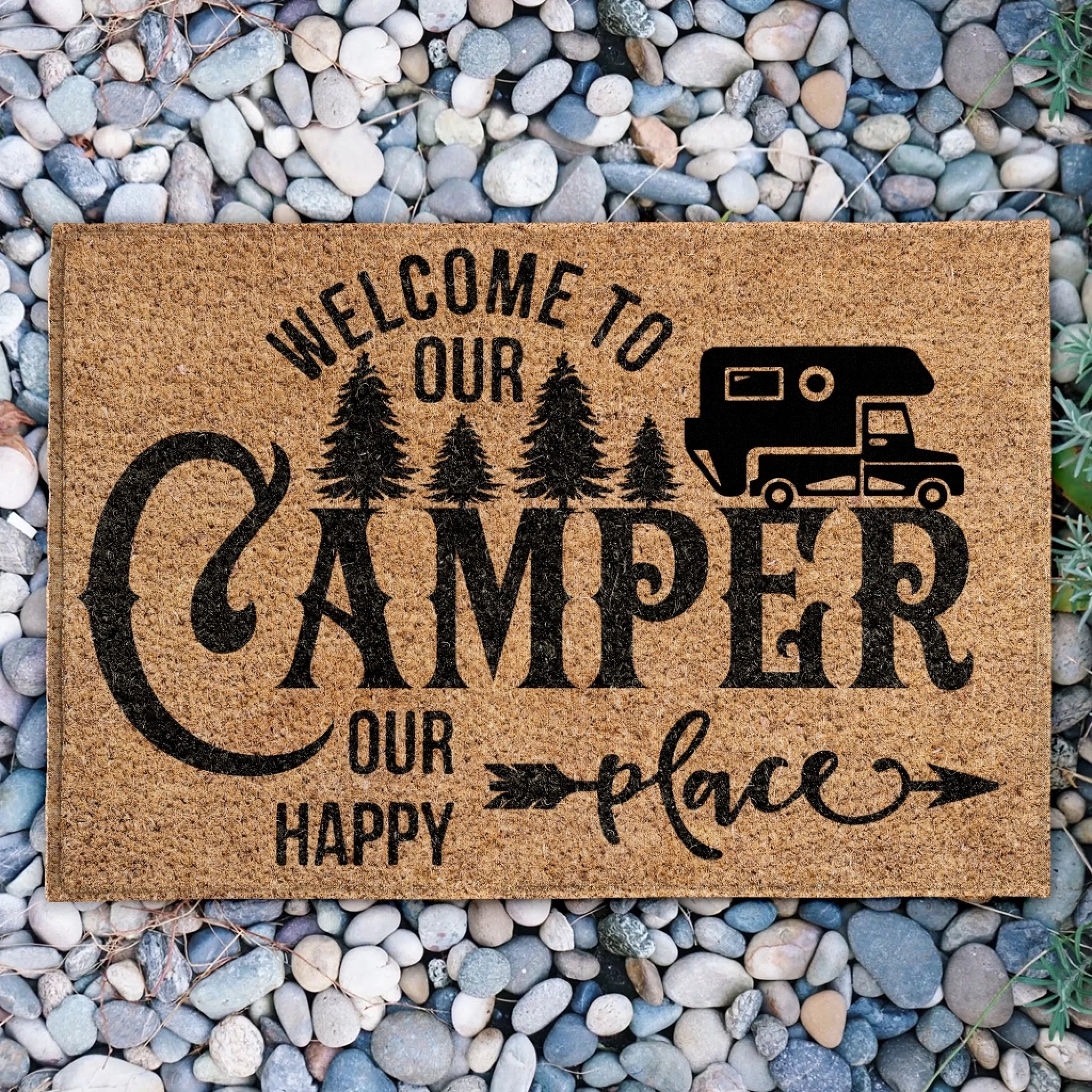Our Camper Our Happy Place - Personalized Doormat, Camping Gift For Camping Lovers