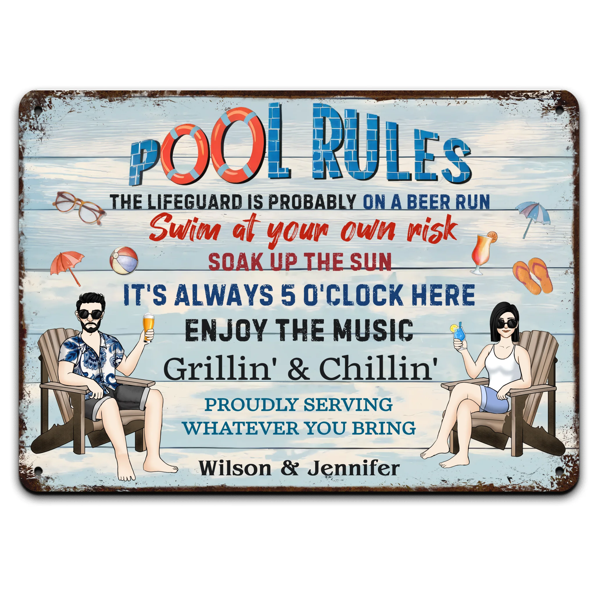 The Lifeguard Is Probably On A Beer Run - Personalized Metal Sign, Summer Pool Backyard Decoration