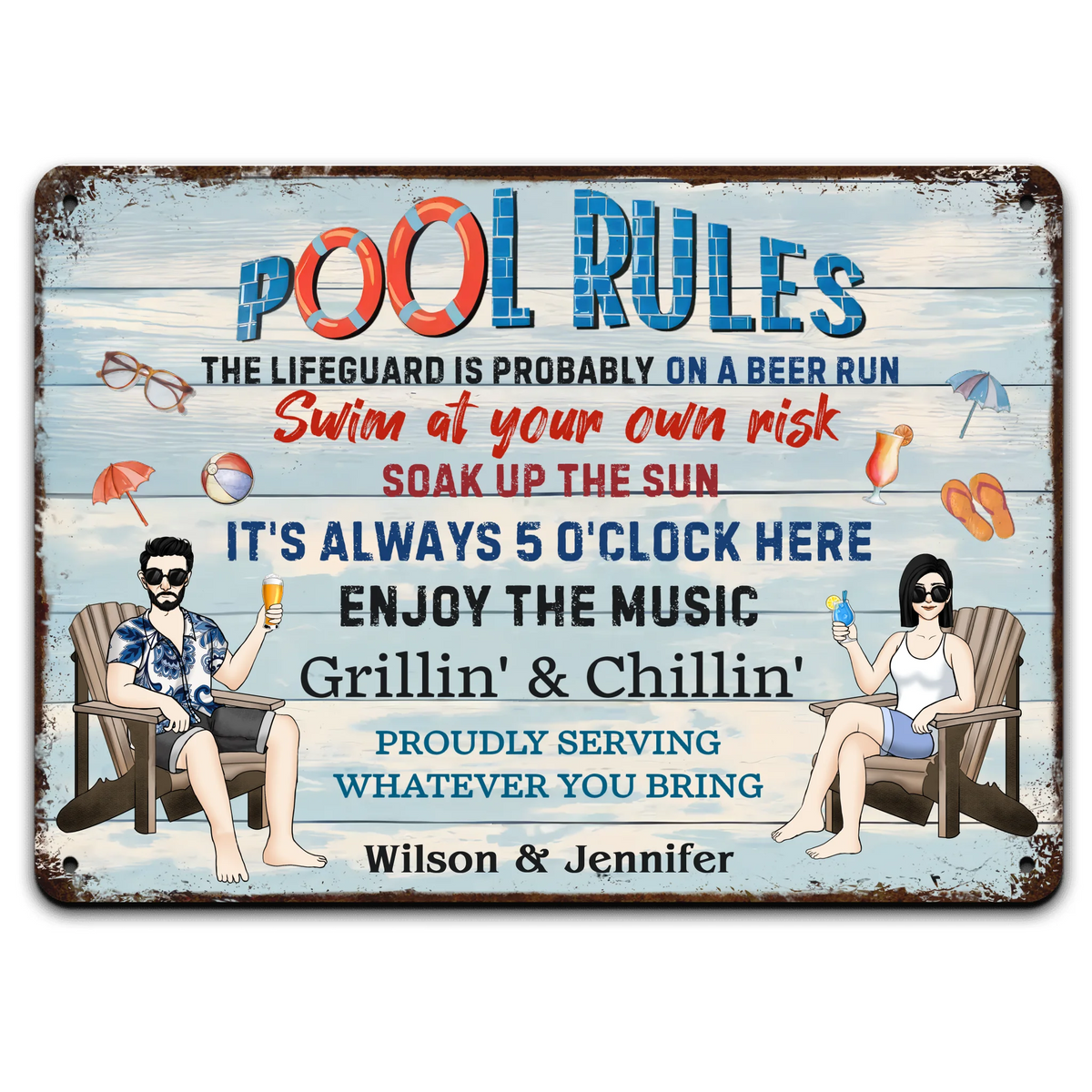 The Lifeguard Is Probably On A Beer Run - Personalized Metal Sign, Summer Pool Backyard Decoration