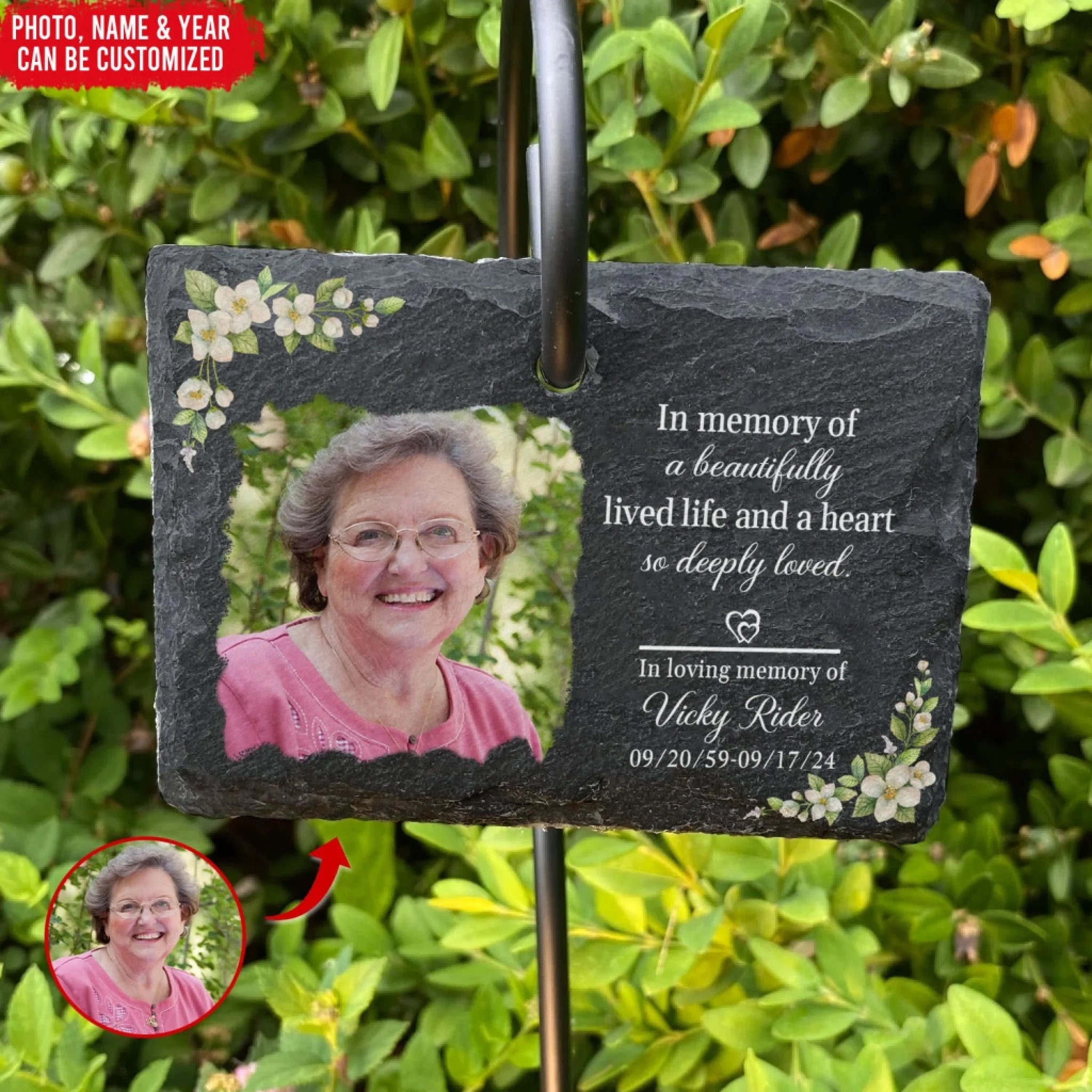 In Memory Of A Beautifully Lived Life And A Heart So Deeply Loved - Personalized Garden Slate, Memorial Gift