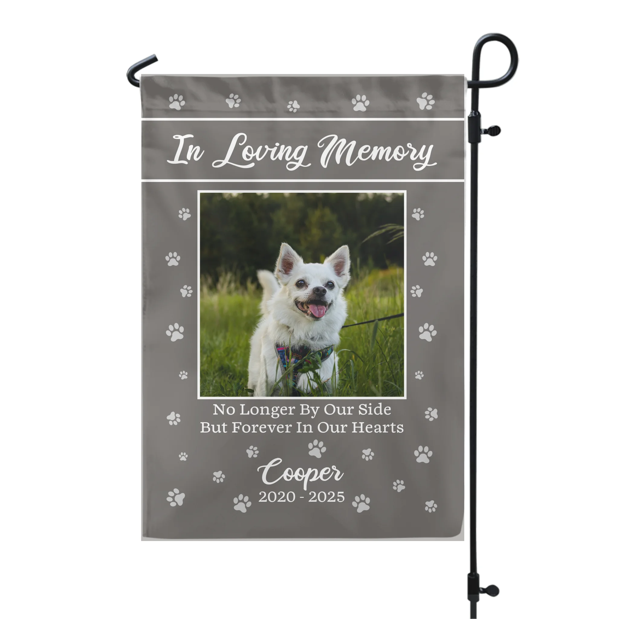 No Longer By Our Side But Forever In Our Hearts - Personalized Garden Flag, Pet Memorial Gift
