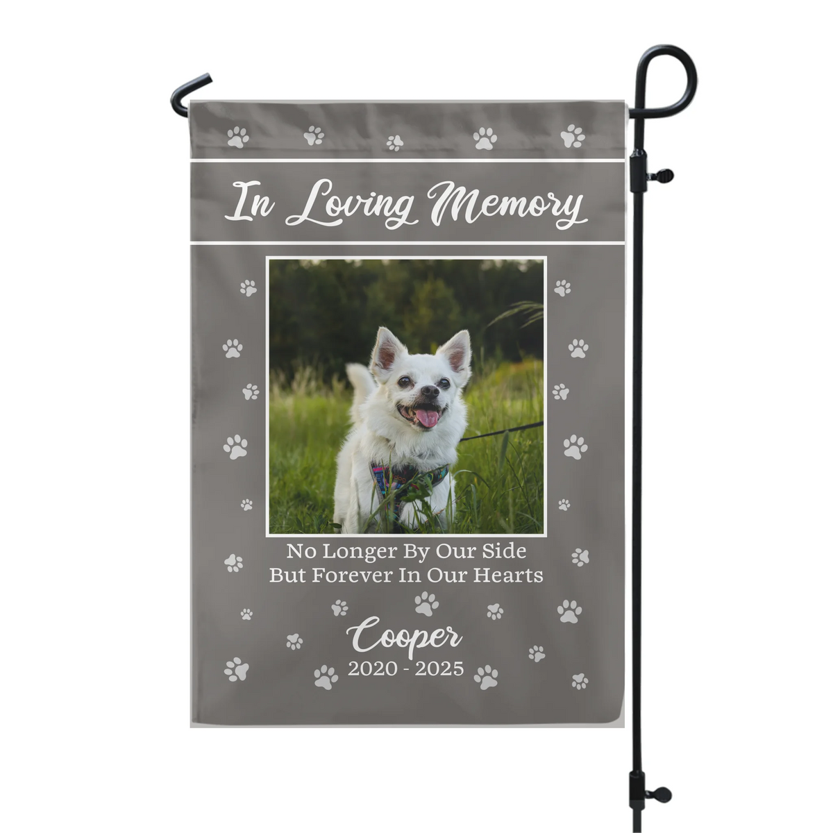 No Longer By Our Side But Forever In Our Hearts - Personalized Garden Flag, Pet Memorial Gift