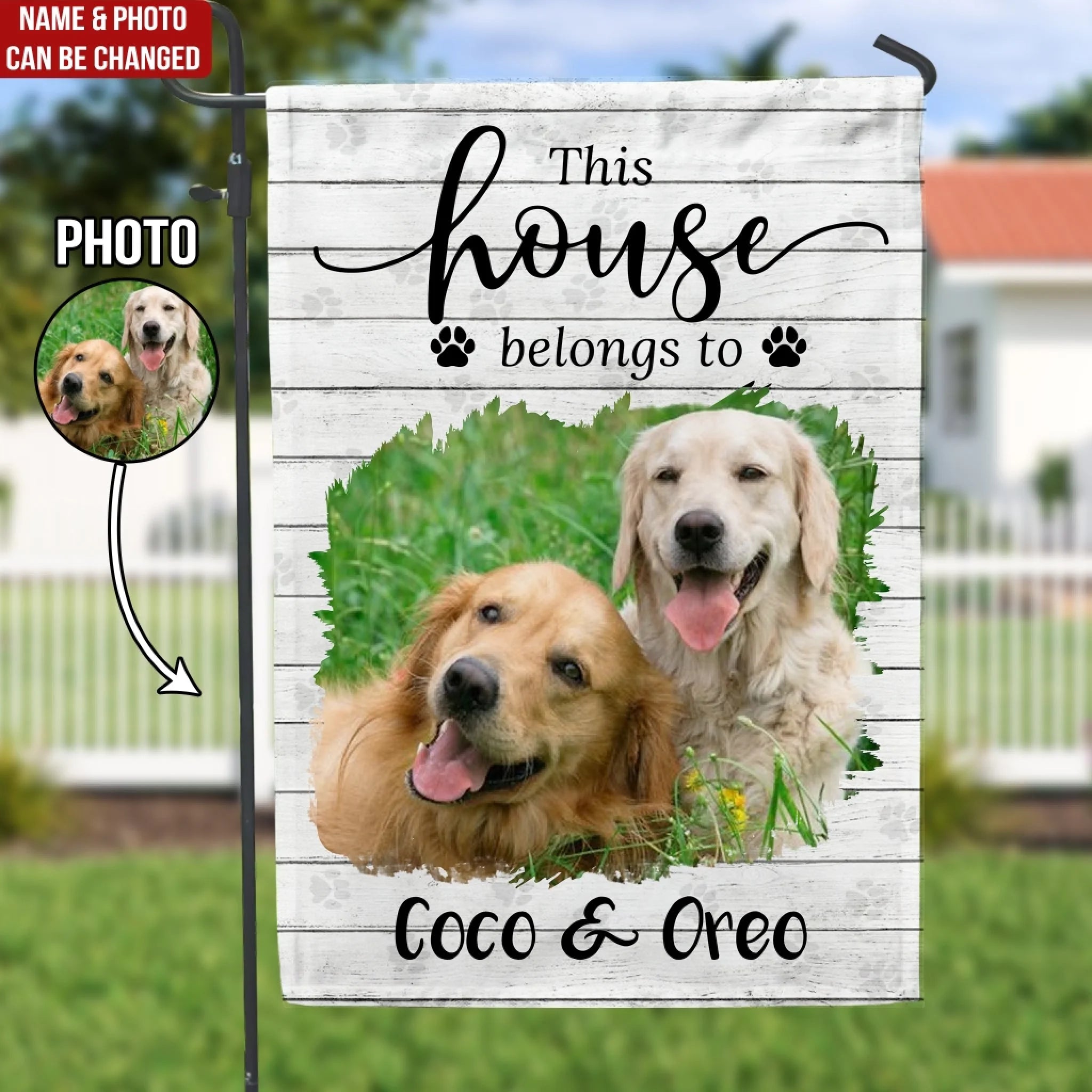 This House Belongs To - Personalized Garden Flag, Funny Gift for Pet Lovers, Cute Dog Welcome Yard Flag